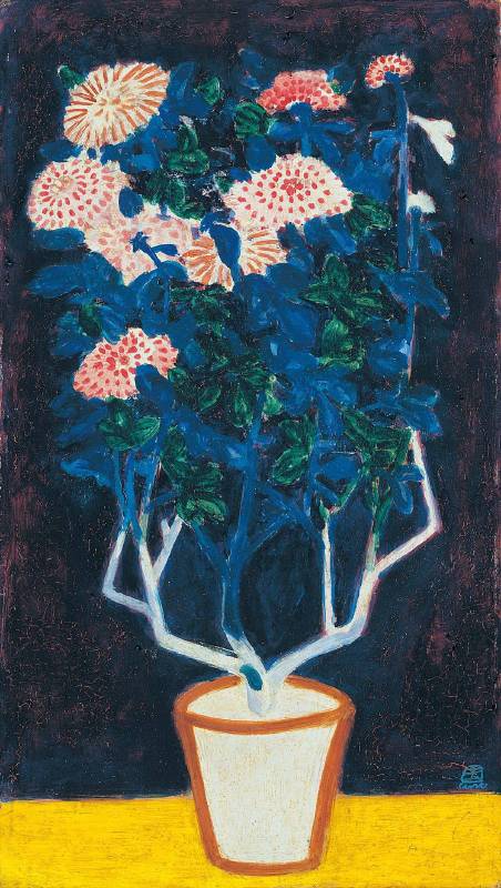 常玉，盆菊，1940s，油彩／纖維板，41.5 x 23.8 cm