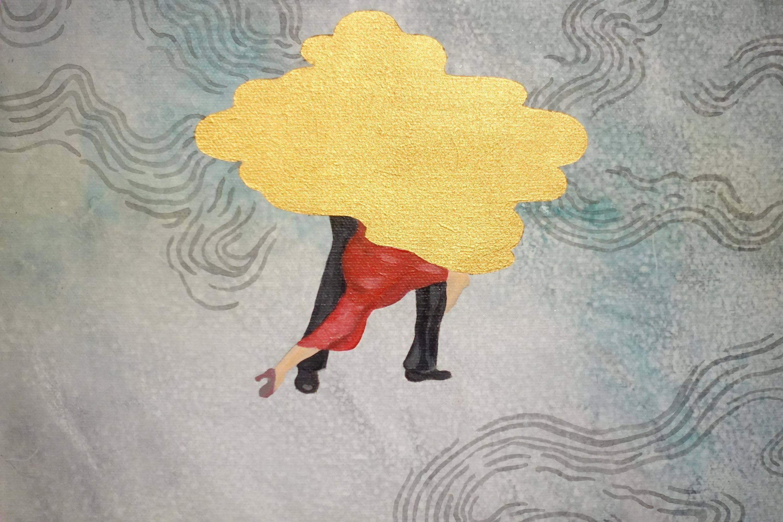 黃法誠，金色雲朵（局部），壓克力顏料.墨.畫布，2017年。
