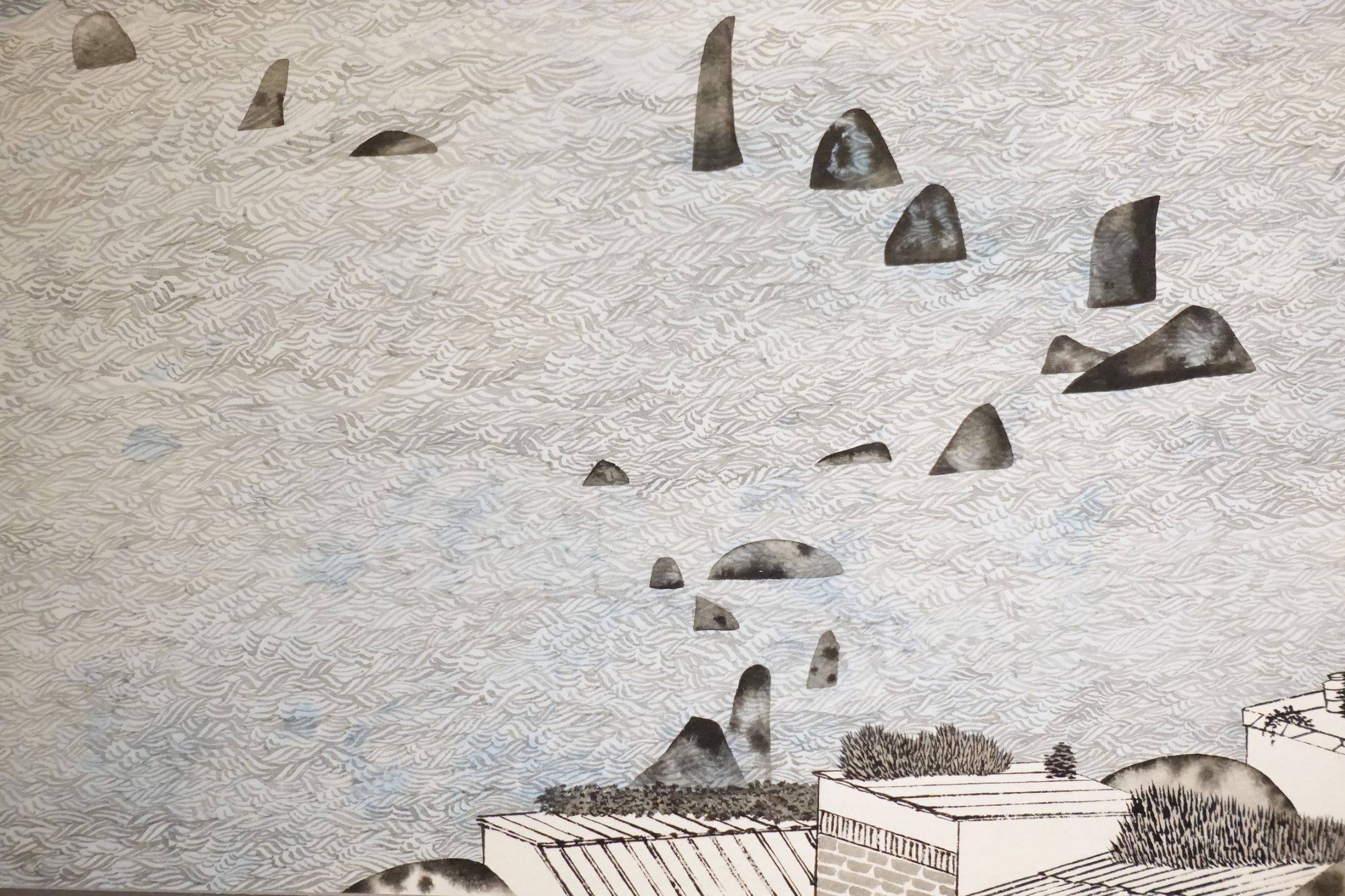 邱亦寧，長島的等待，水墨、紙，15.4x134.7cm，2018年。