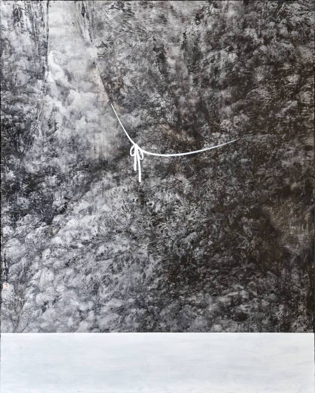 繫,162x130cm, 壓克力彩、水墨、Gesso、畫布, 2015