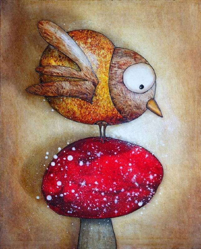 法國╱Jeremie Baldocchi《The bird and the magic mushroom》Acrylic on Canvas 33×41cm 2016
