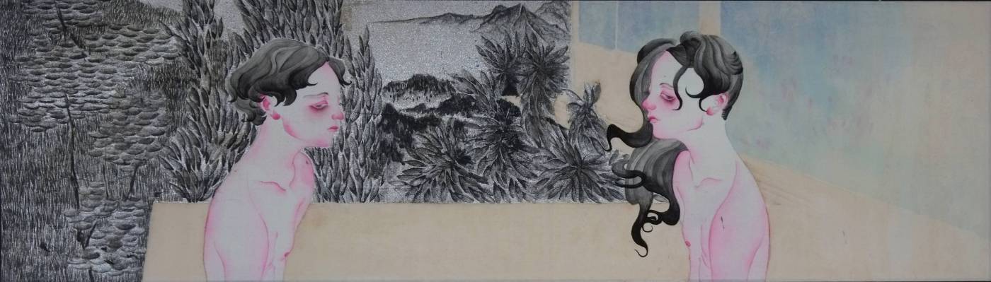 黃向藝《濡濕》，2017，絹本設色，18 × 63.5 cm