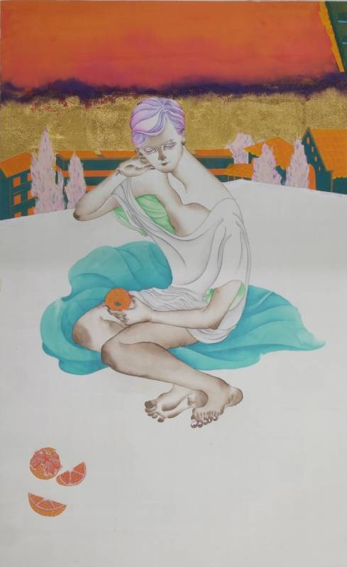 黃向藝《午睡》，2017，絹本設色，66 × 40 cm