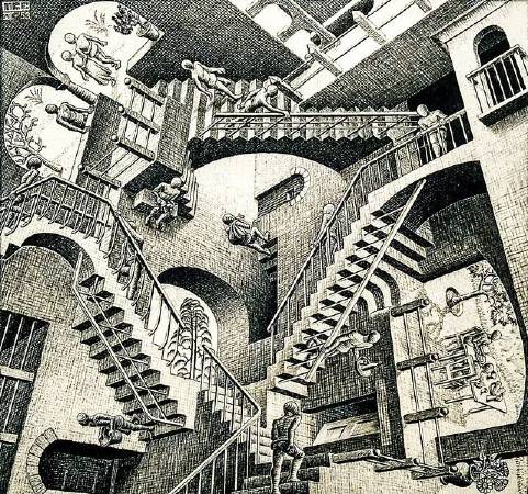 Maurits Cornelis Escher，《Relativity》。Sharon Mollerus攝影。圖/取自flickr