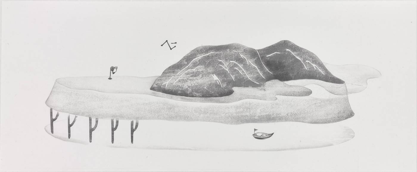 張婷雅《觀上乘下》，2018，水印木刻，32.5x79 cm