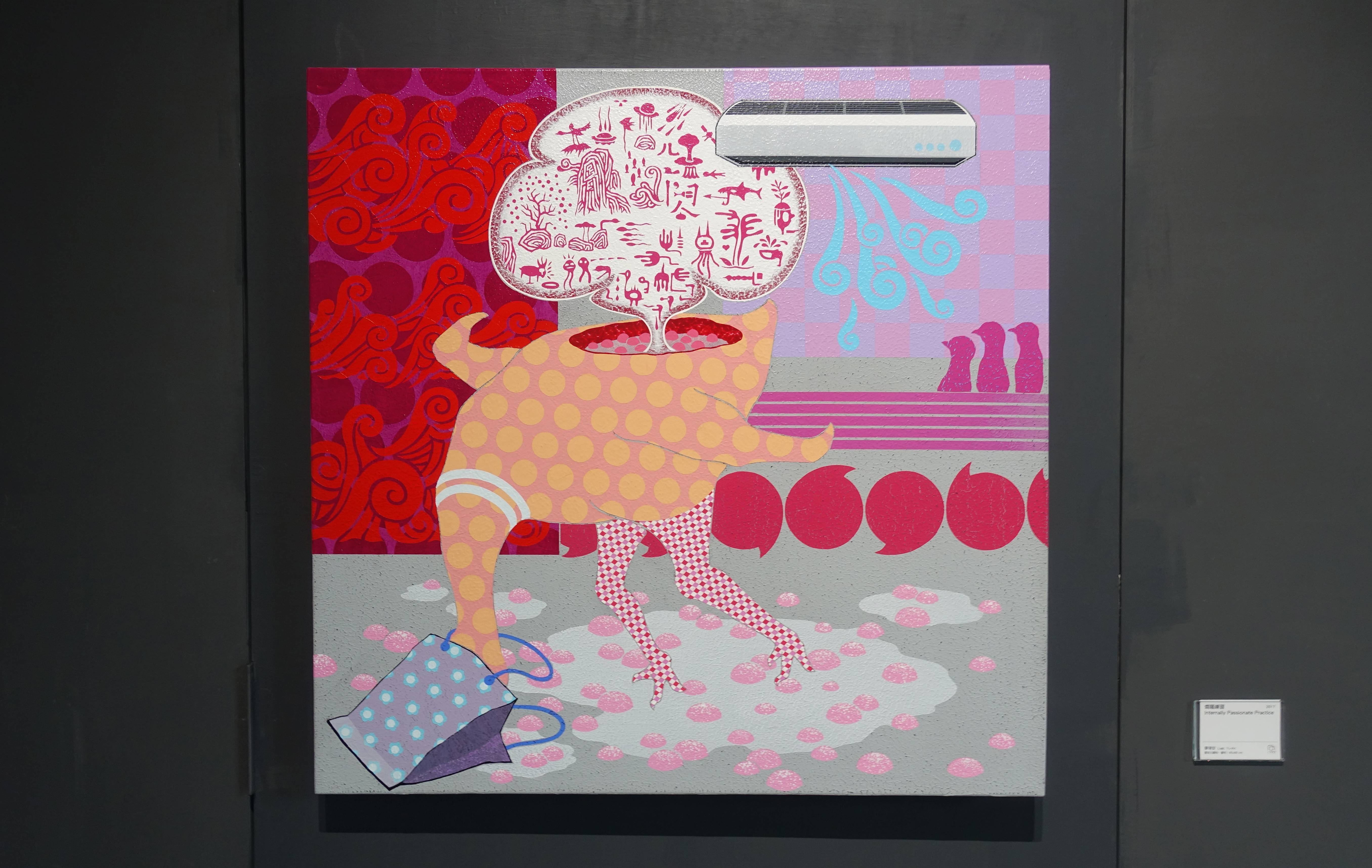 廖堉安，《燜騷練習Internally Passionate Practice》，壓克力、畫布，80x80 cm，2017。
