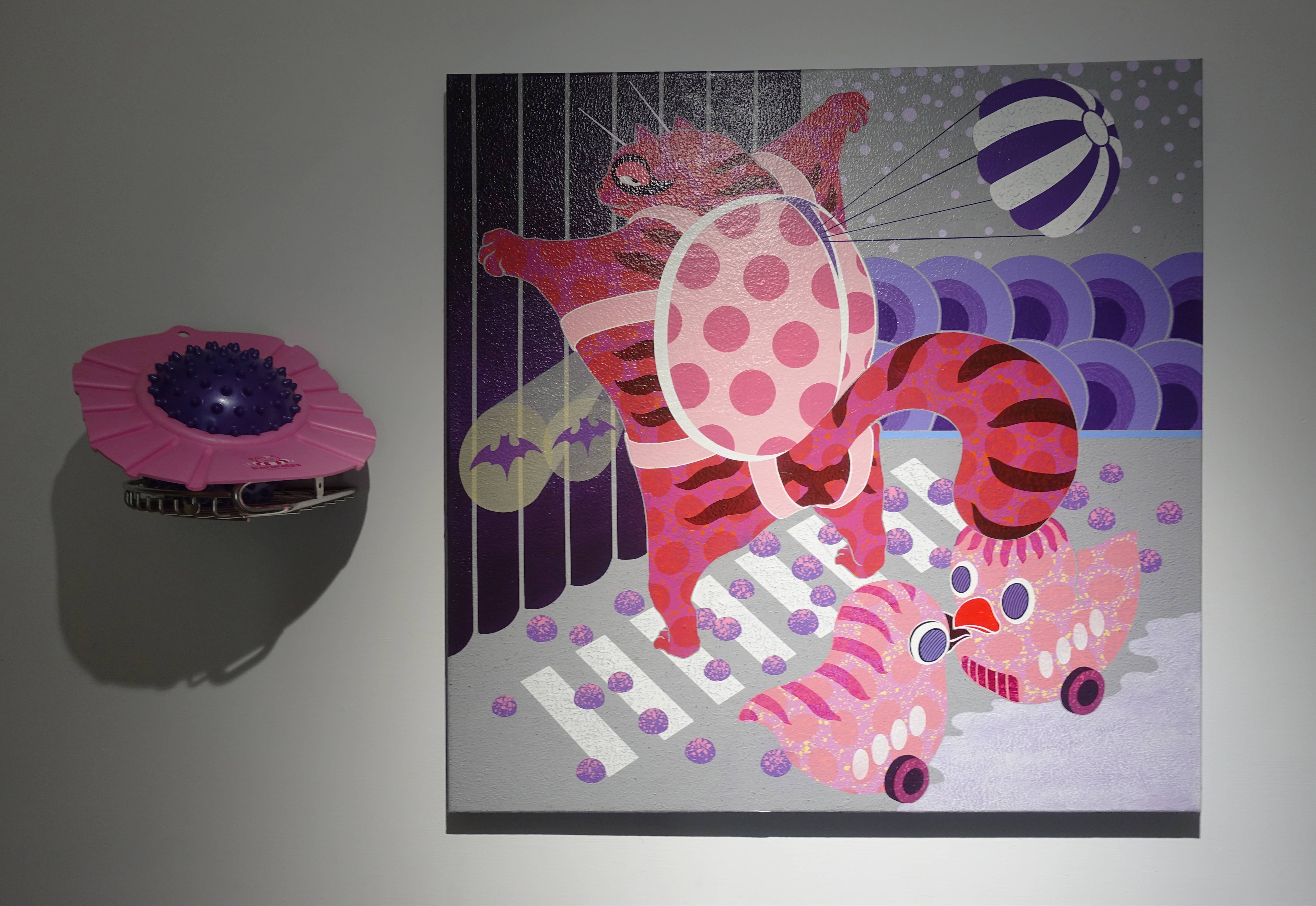 廖堉安，《甜蜜的包袱Sweet Burden》，壓克力、畫布，80x80 cm，2018。