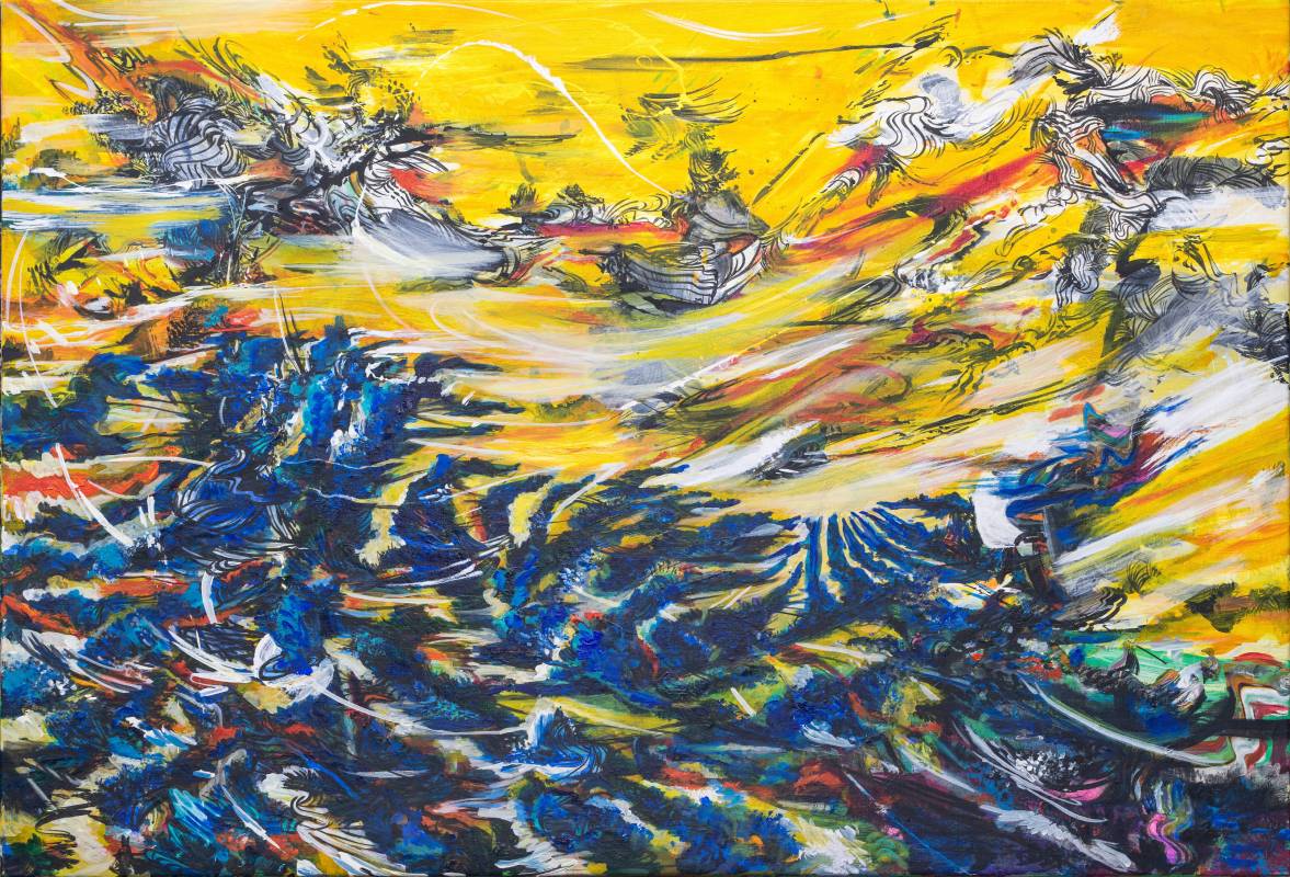 王淑鈴，吟唱的河流6，壓克力、油彩、畫布，106x152cm，2017-18。
