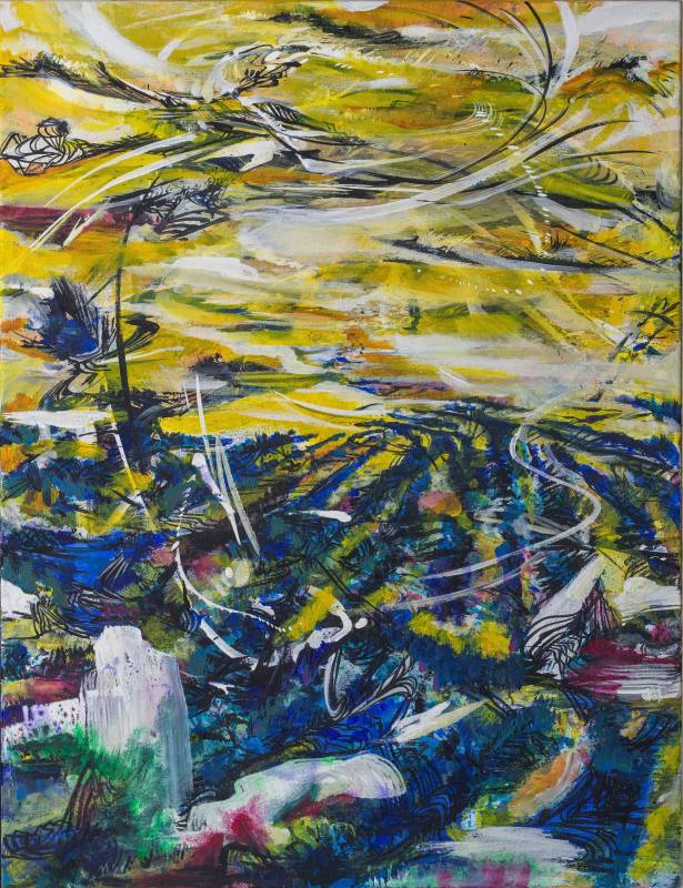 王淑鈴，吟唱的河流9，壓克力、油彩、畫布，106x82cm，2017-18。