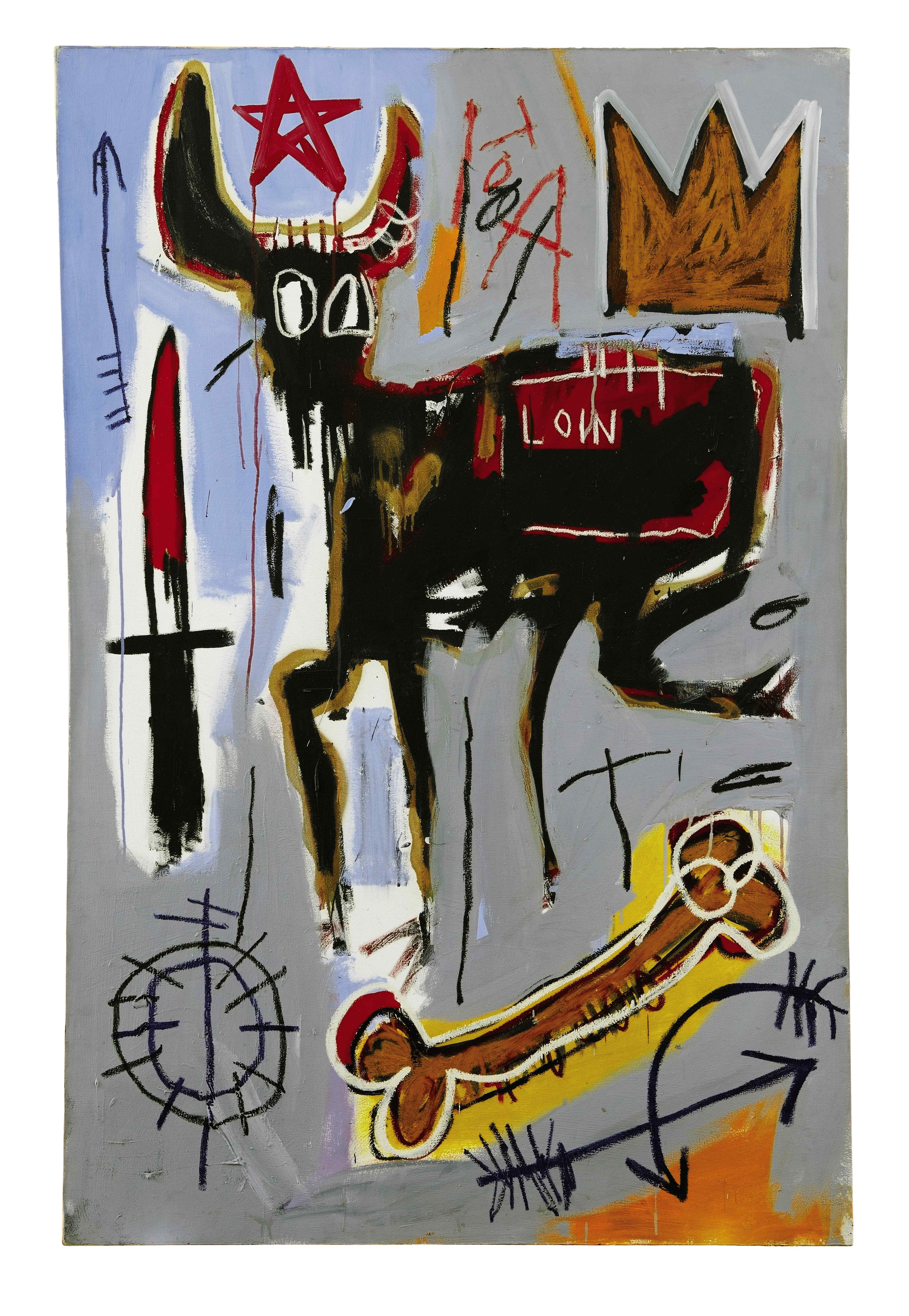 尚·米榭·巴斯基亞 《Loin》 1982年作 壓克力彩、彩色油彩棒、粉彩畫布 72 x 48 英寸 圖/蘇富比提供