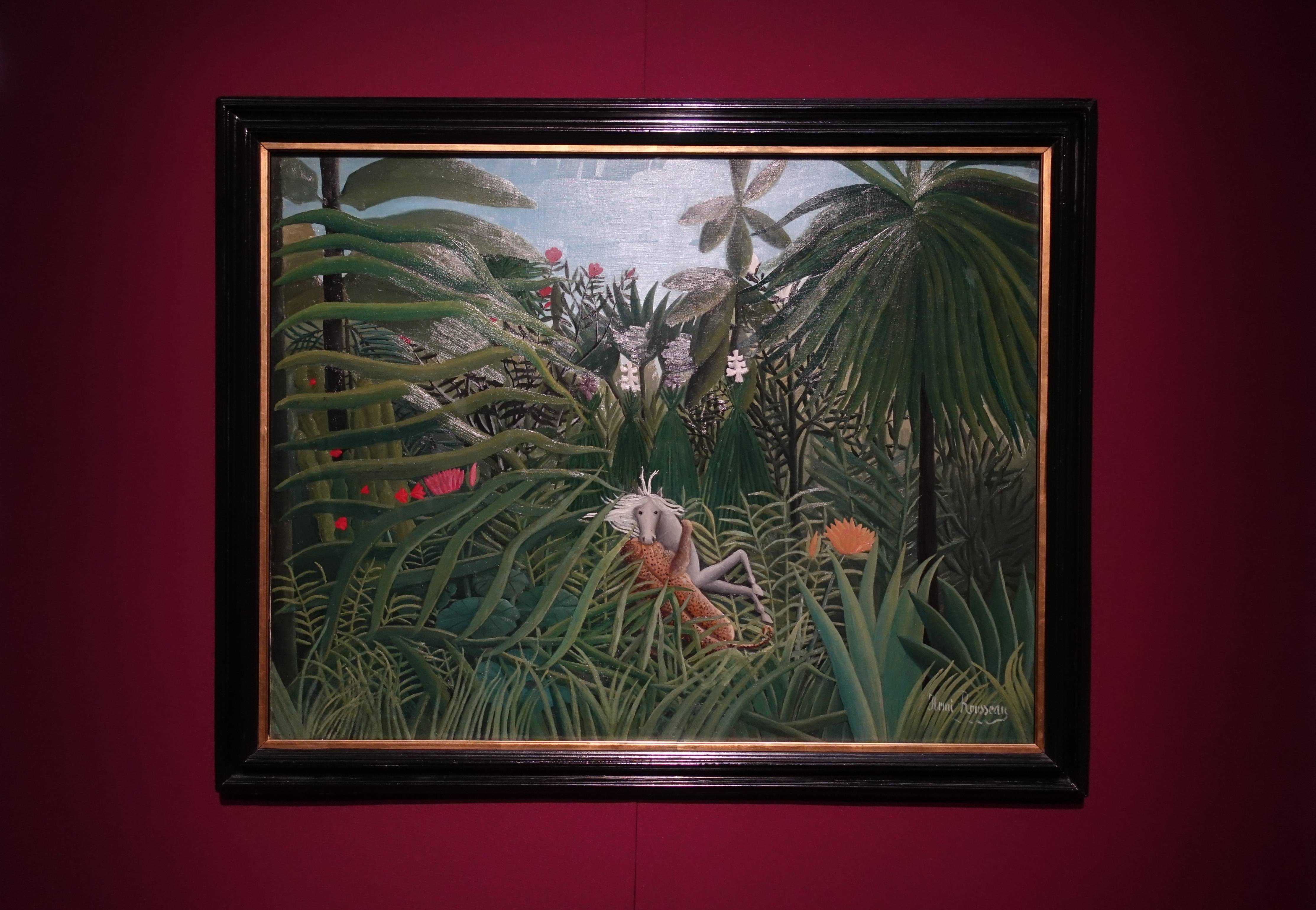 亨利‧盧梭 Henri Rousseau ，《美洲豹正在襲擊一匹馬 Jaguar Attacking a Horse》，油彩、畫布 Oil on canvas，1910。