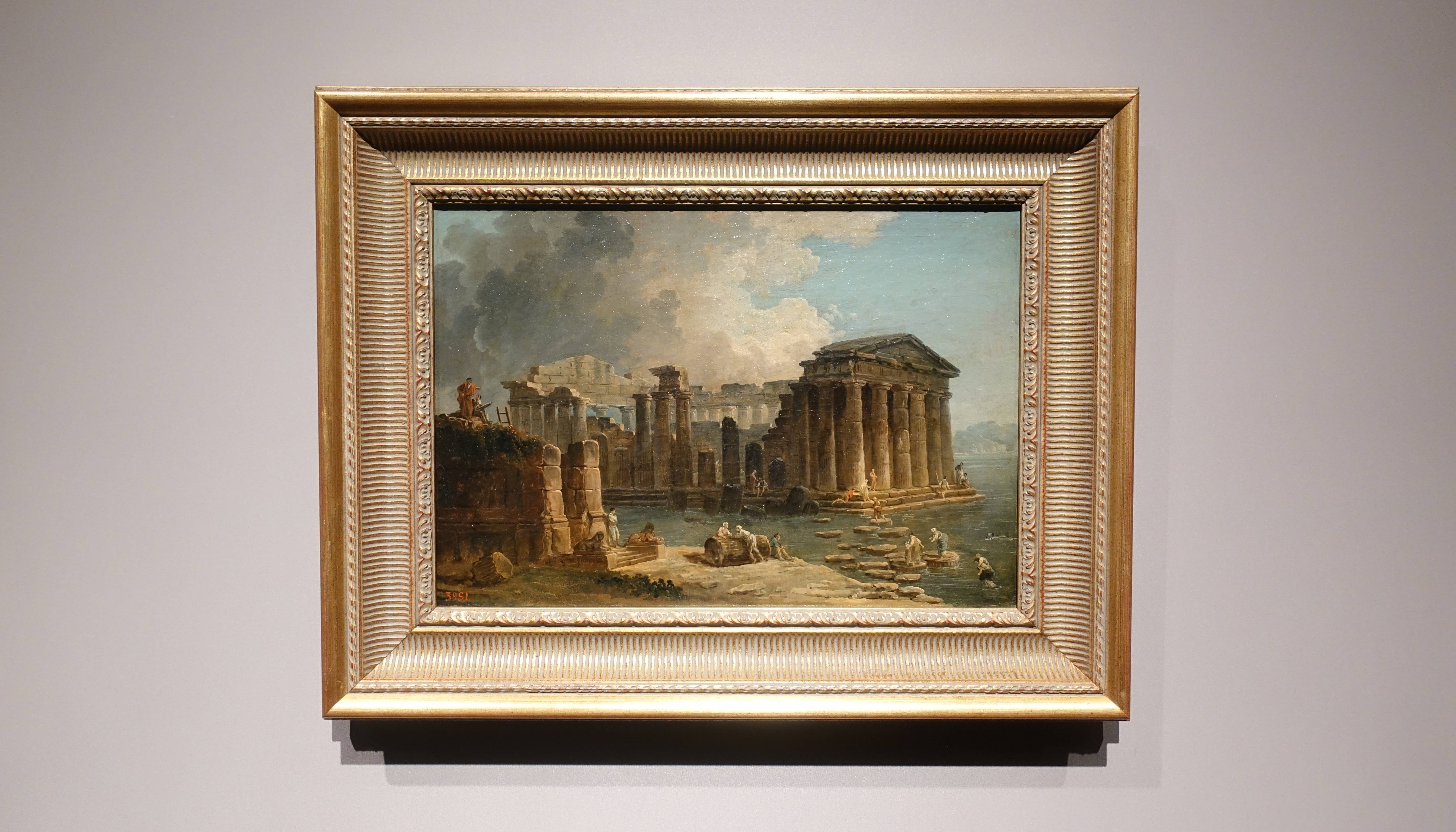 于貝•霍貝 Hubert Robert ，《被水環繞的神殿 Temple Surrounded by Water》，油彩、畫布 Oil on canvas。