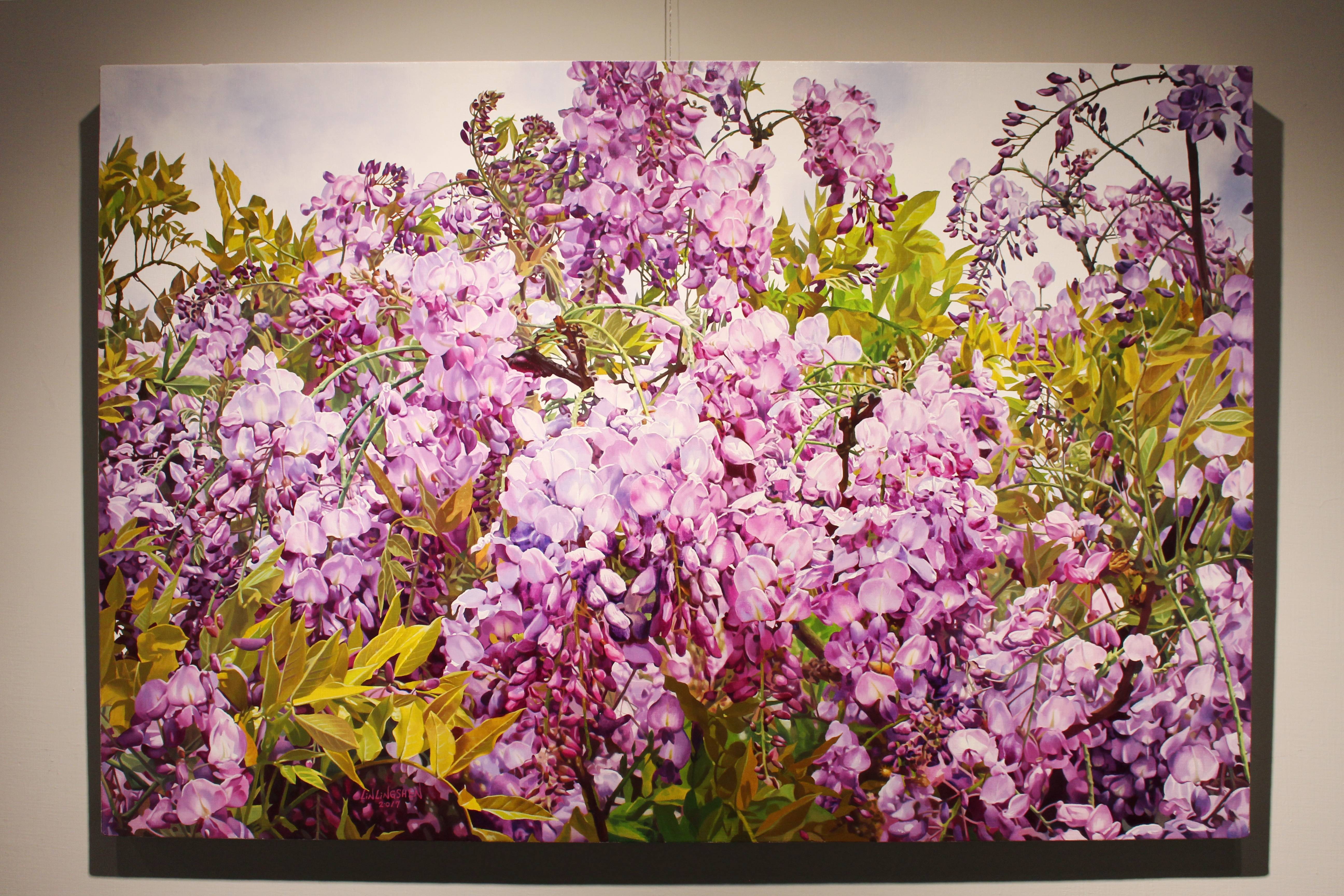 林嶺森，《紫藤之二》，2017，60.5×91cm (30M)，油彩/畫布。 
