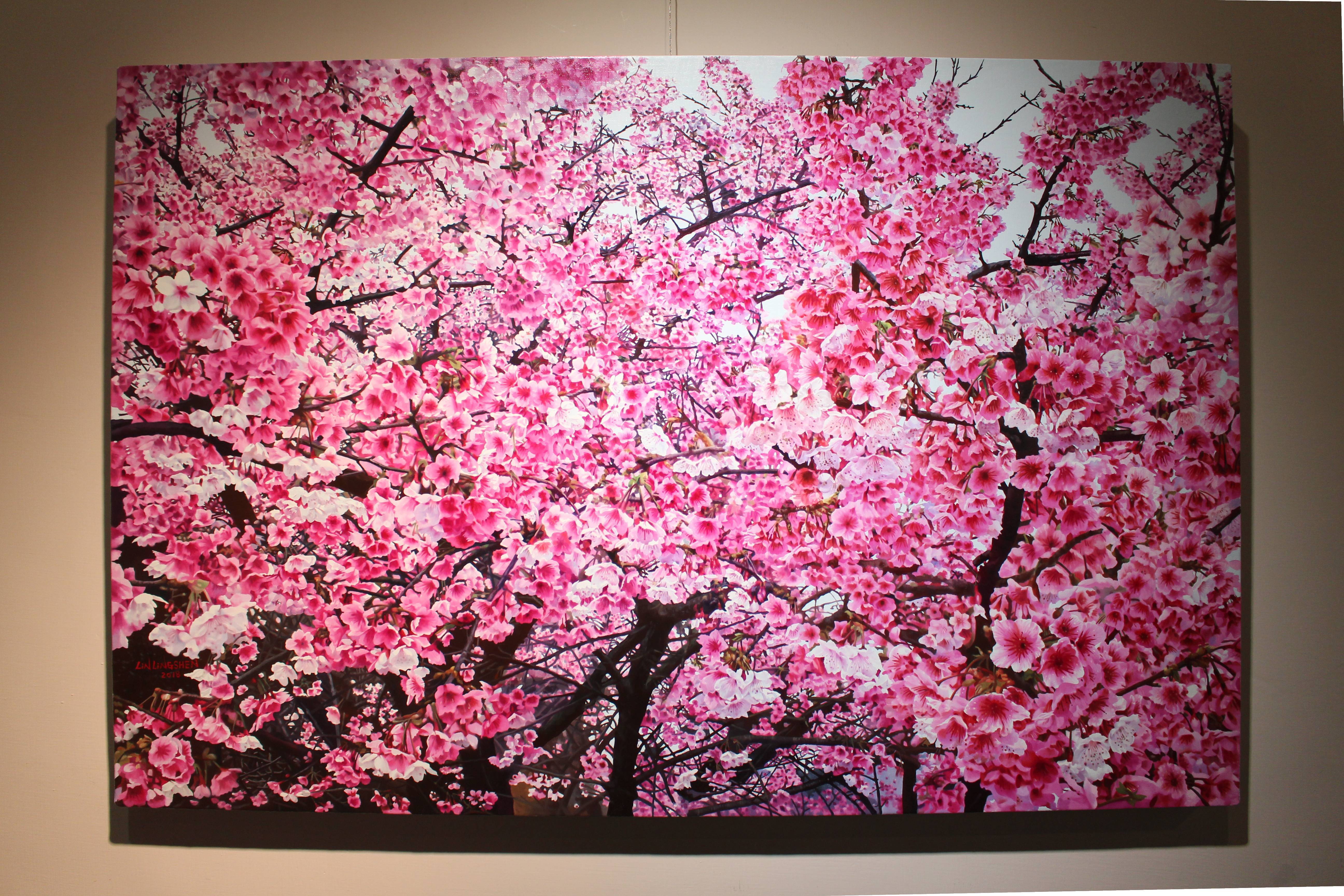 林嶺森，《三色櫻》，2018，60.5×91cm (30M)，油彩/畫布。 