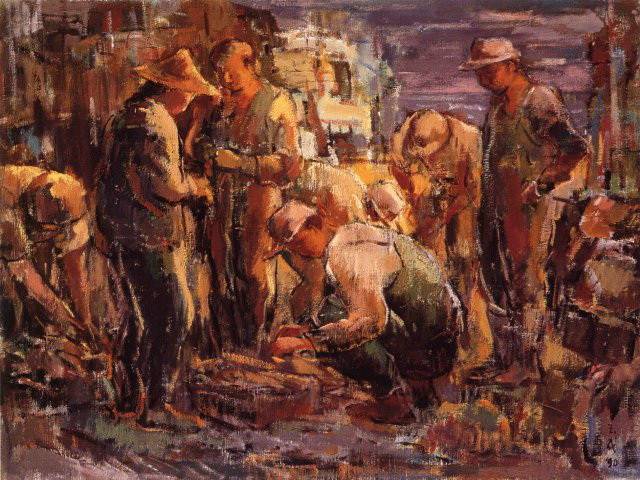 黃玉成|漁民圖系列|1990|油彩|72.5x91cm