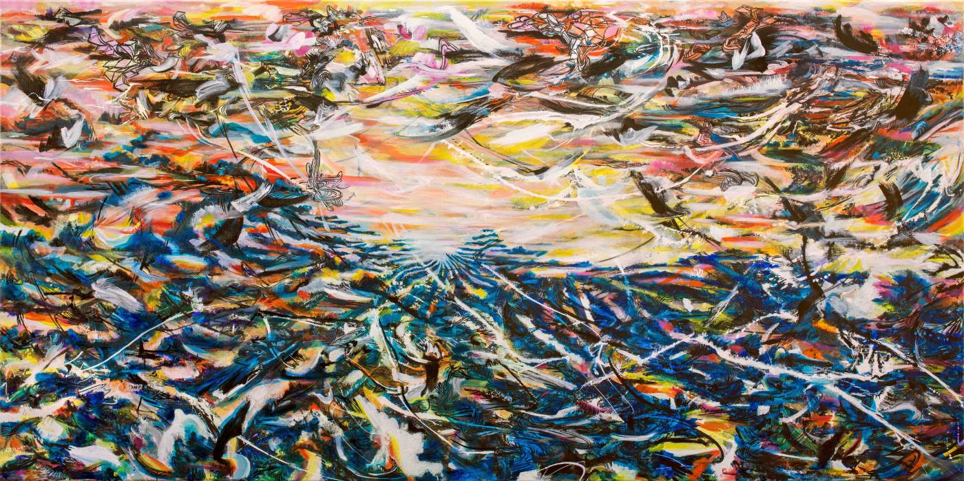 吟唱的河流3, 2017-18, 193x390cm, 壓克力、油彩、畫布