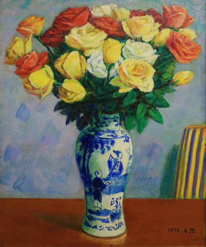 李石樵 玫瑰花 1978年 45.5x38cm(8F) 油彩畫布 / LEE Shih-Chiaou, Roses, 1978, 45.5x38cm, Oil on canvas