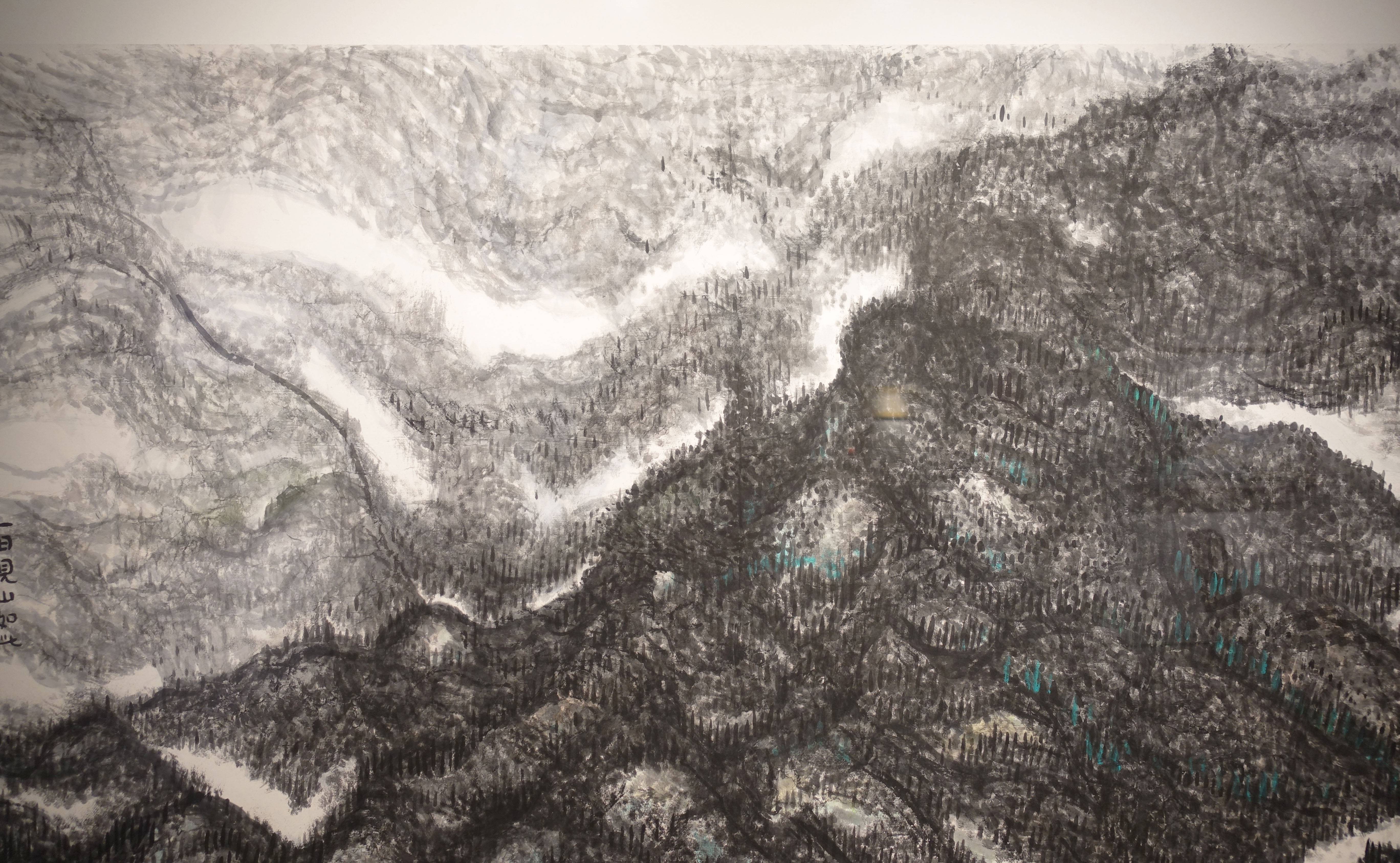 蔣勳，《見山如此》局部，水墨設色紙本，96x176cm，2018。