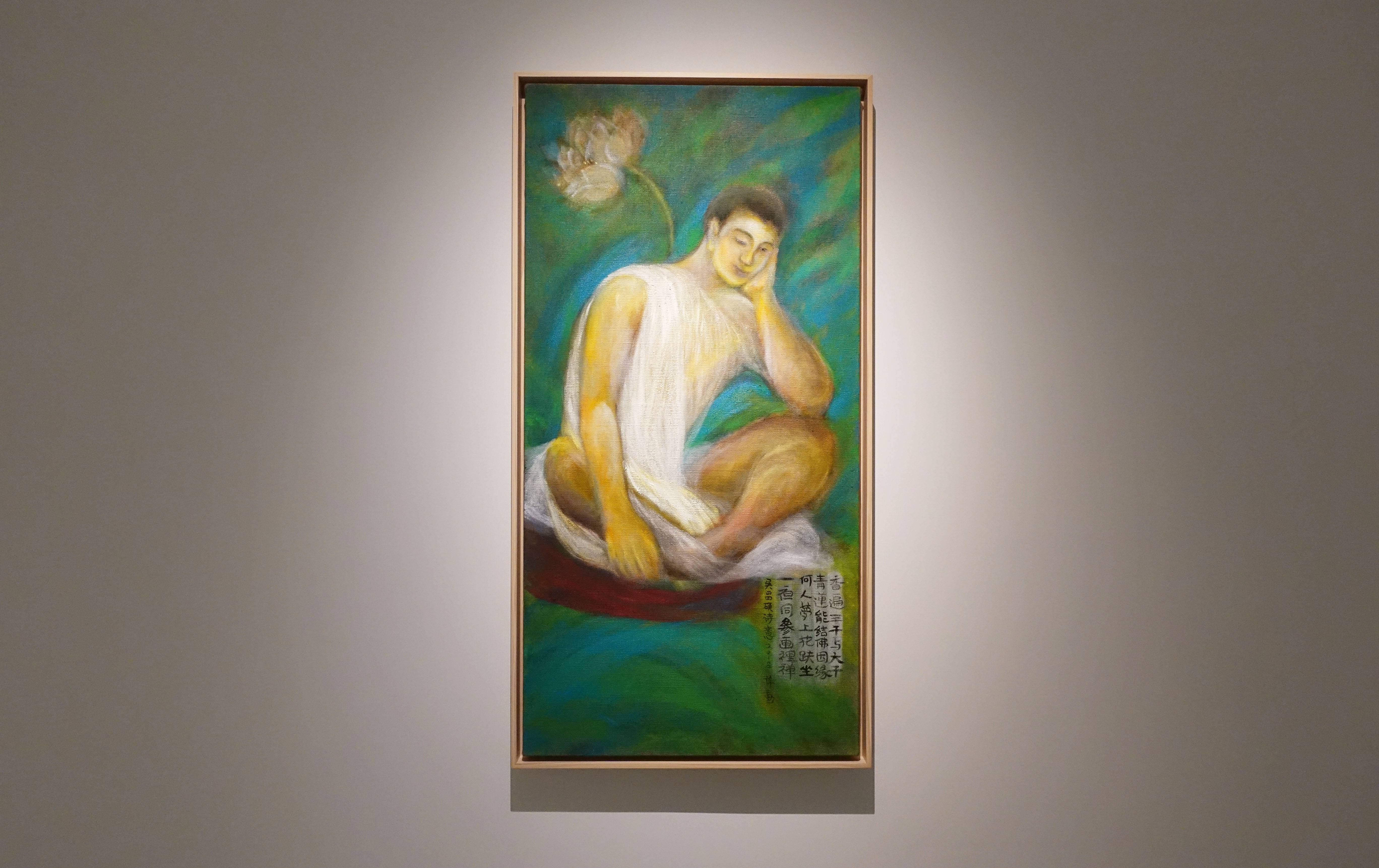 蔣勳，《夢上花趺坐》，油彩畫布，100x50cm，2018。