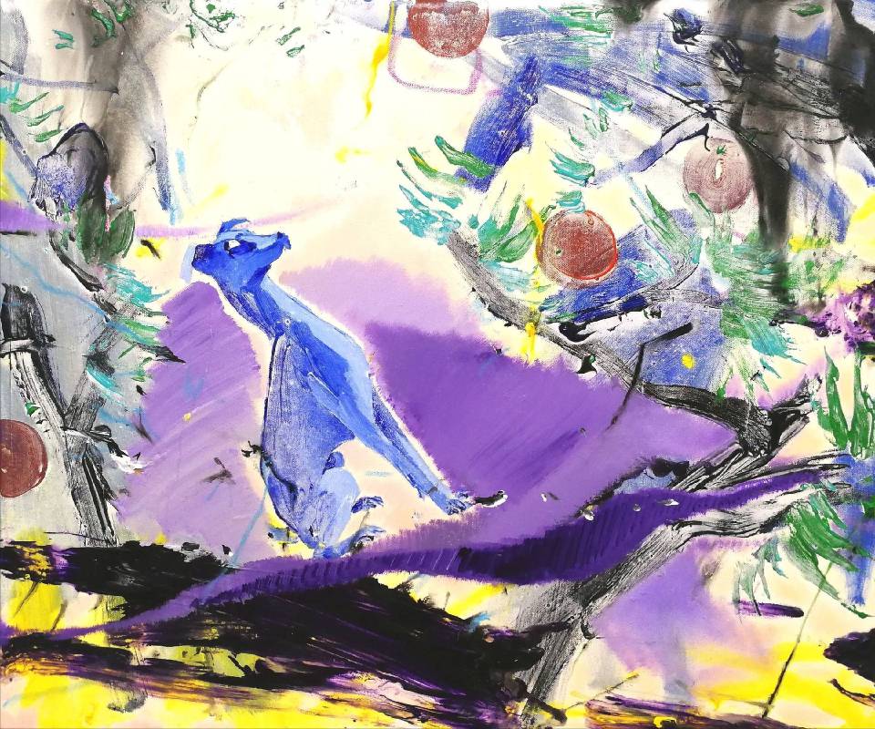 蔡宜儒，藍紫色風情，60.5 x 72.5 cm，壓克力彩、畫布，2018年 / TSAI Yi-Ju, Hyacinth Blue Scenery, 60.5 x 72.5 cm, Acrylic on Canvas, 2018