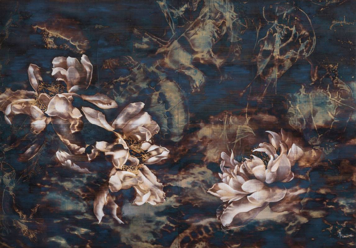 孫翼華Sun, Yi-Hua - 羽縹 Silence Beyond ( 2017-2018  水墨、膠彩、壓克力、木質材料  140 x 200cm ) ( 心晴美術館 Wellington Gallery )
