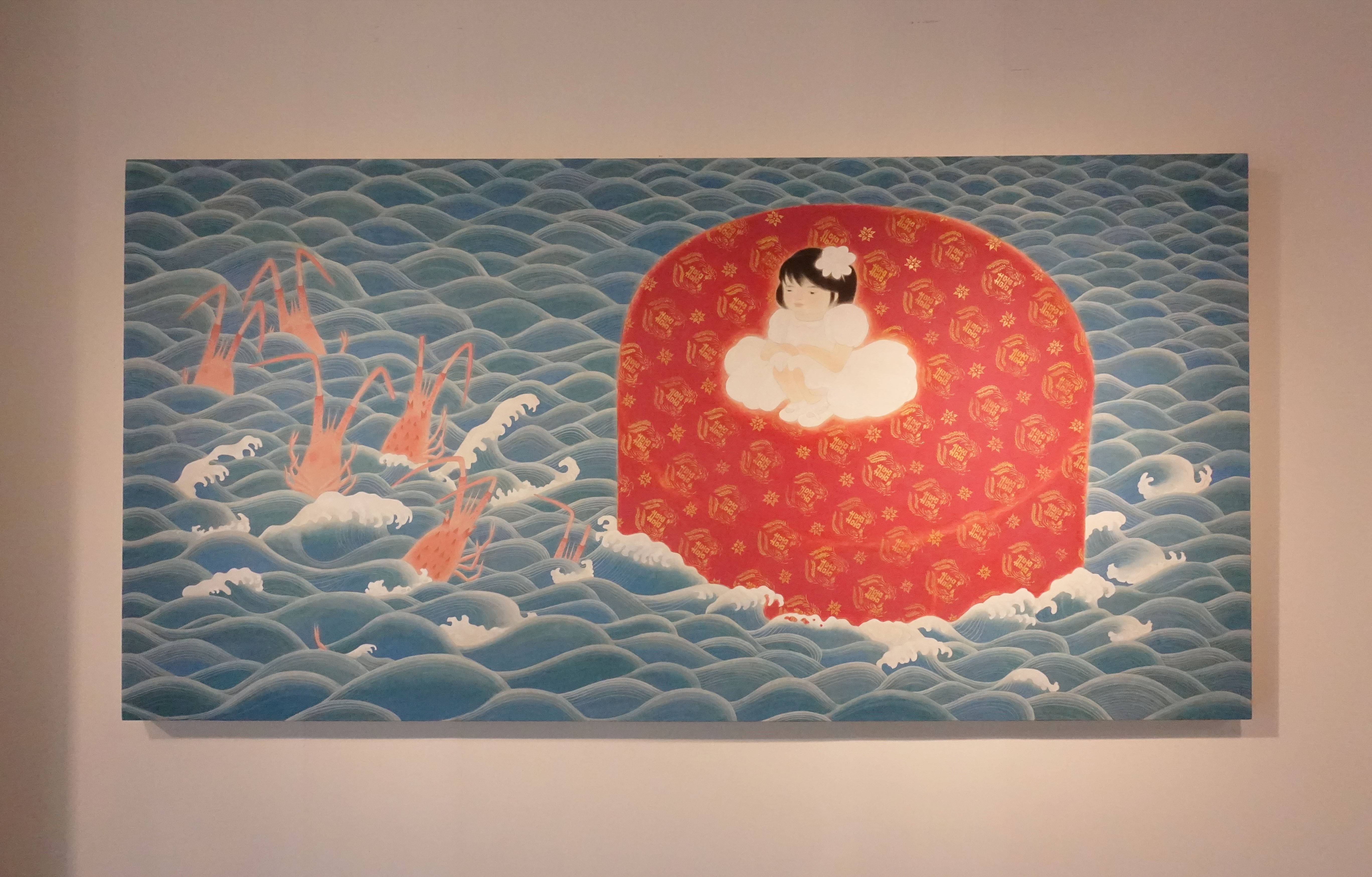 葉采薇，《流水席》，2018，紙本設色，90×180cm。