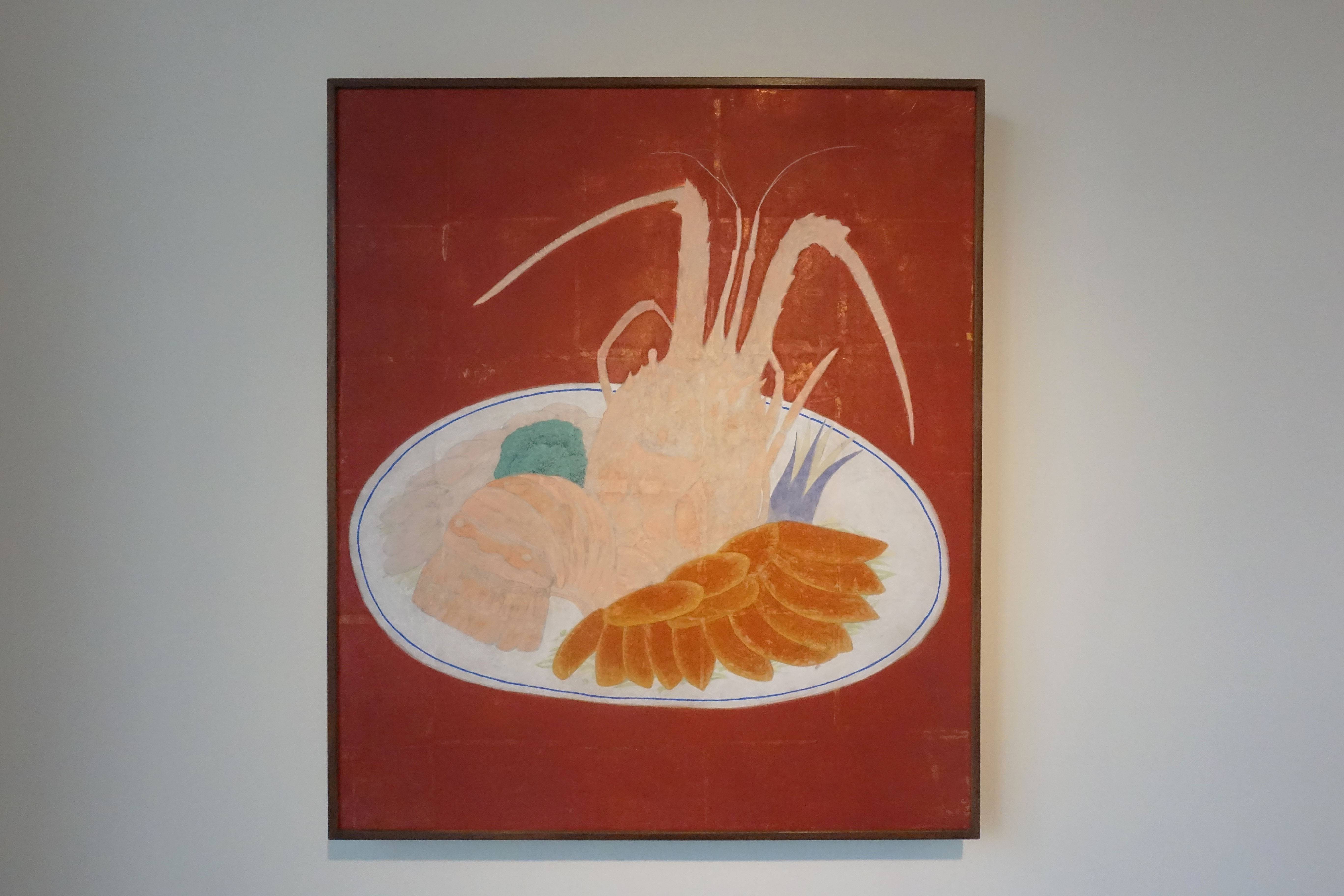 葉采薇，《蝦霸》，2017，洋箔、紙本設色，70 x 60 cm。