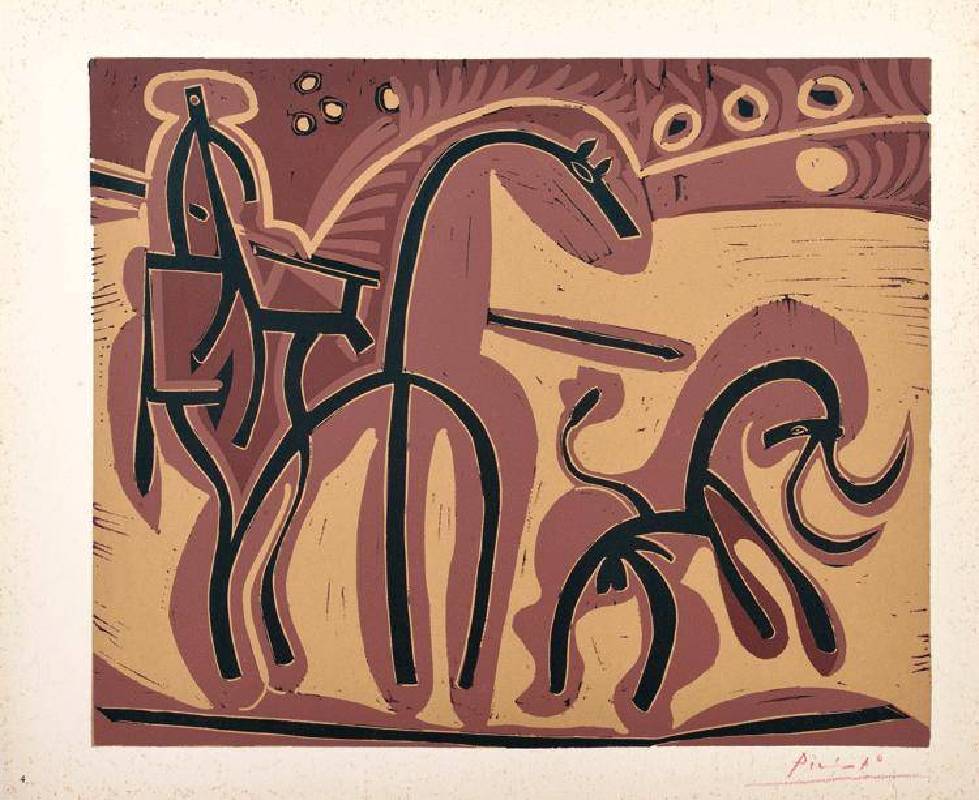 畢卡索，皮爾卡多與公牛，橡膠版，1962。