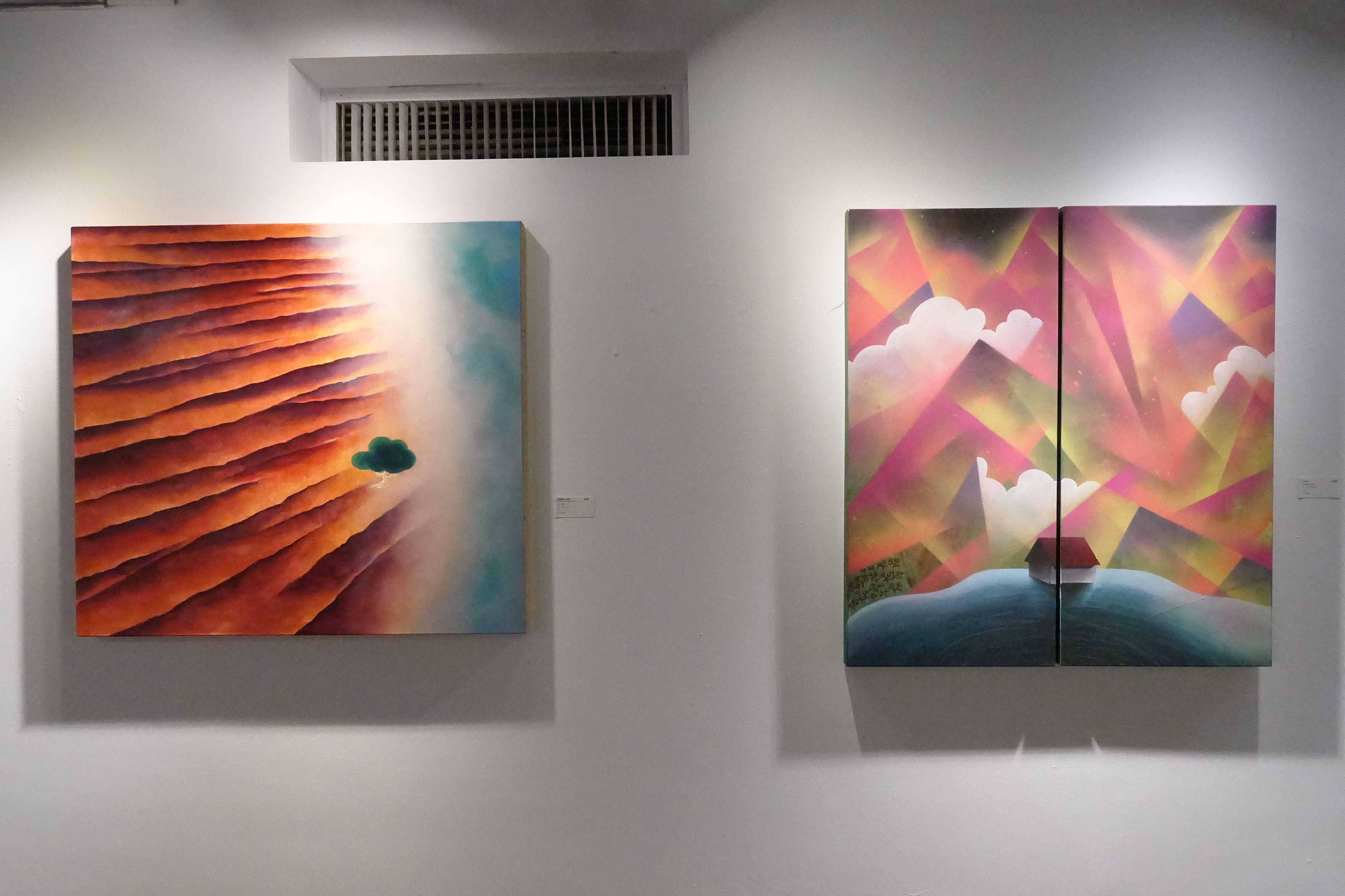 張友鷦，《海邊築夢的一棵樹》(左)《巢》(右)，油彩畫布，2018，2014。