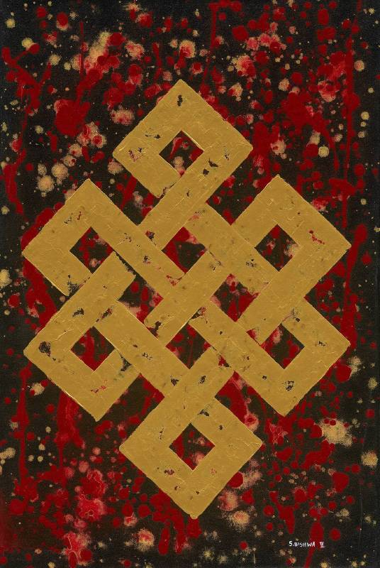 BishwaⅡ, Endless Knot in Red 2145 紅色吉祥結 , Acrylic on Canvas, 40cmX60cm , 2018 