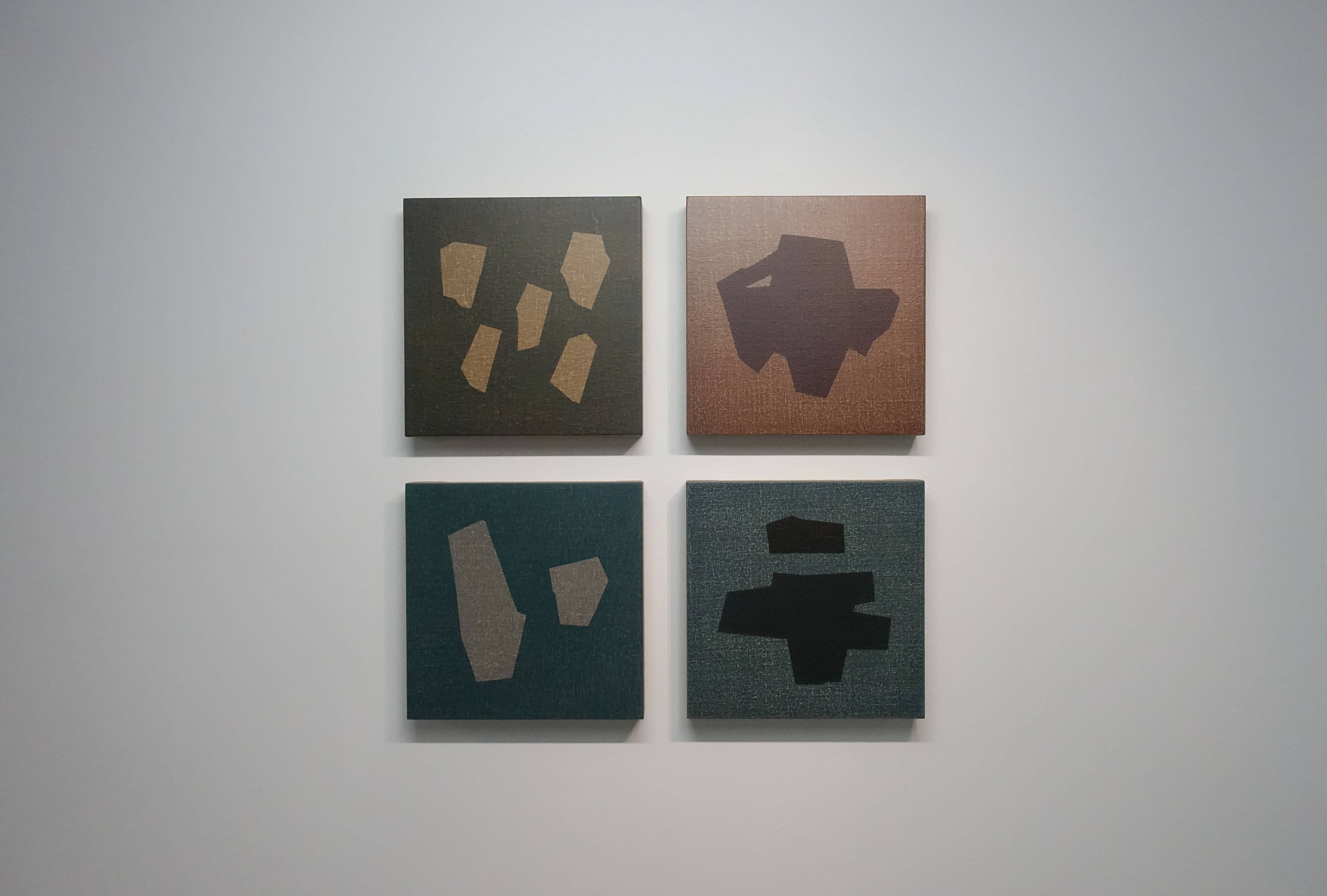 吳東龍，《Blocks and Lines -25》，45 x 45 cm x 4，Oil on Canvas Board，2017。
