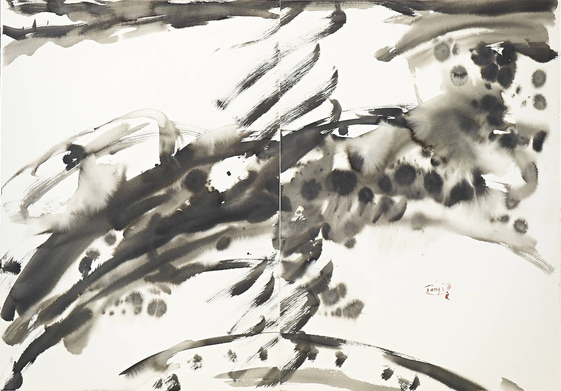 曾海文 構成 1980 水墨 70x100cm (雙聯幅)