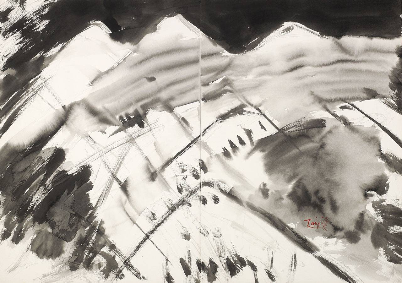 曾海文 遠山 1980年 100x70cm (雙聯幅)