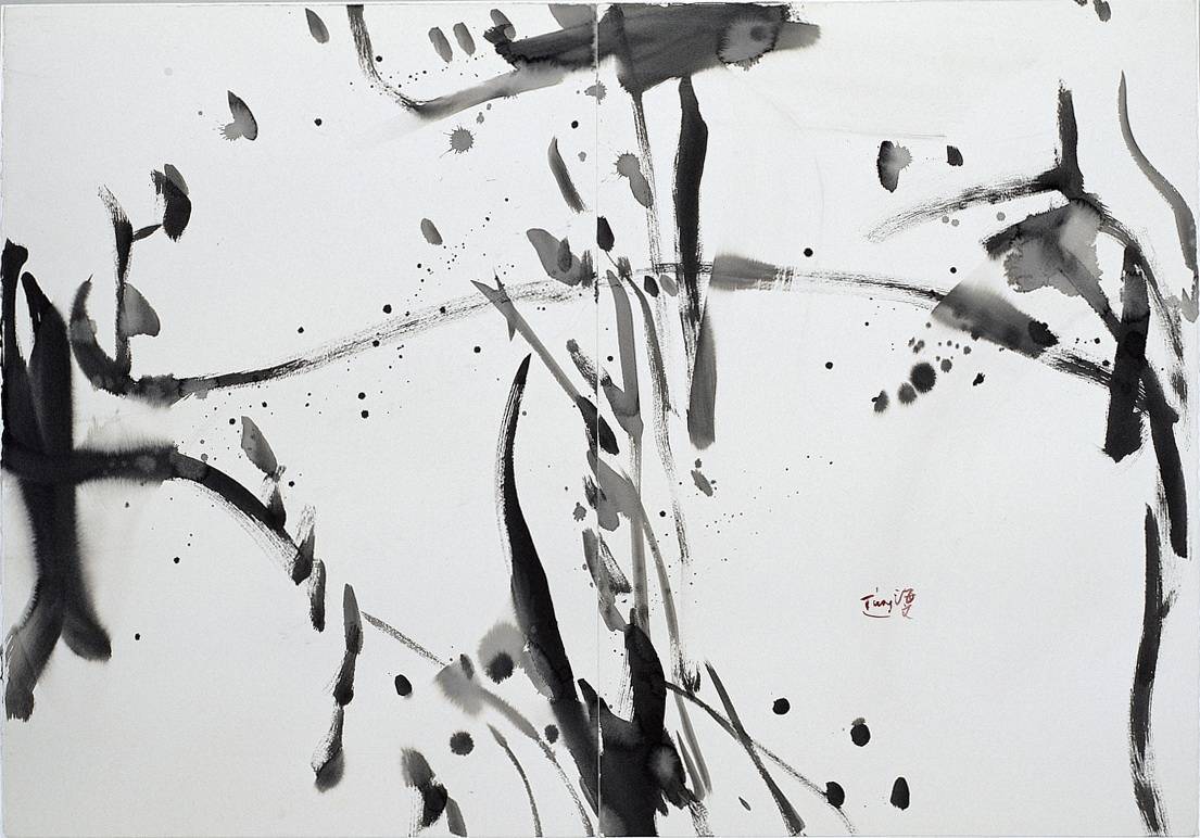 曾海文 抽象 水墨 紙本 100x70cm (雙聯幅)