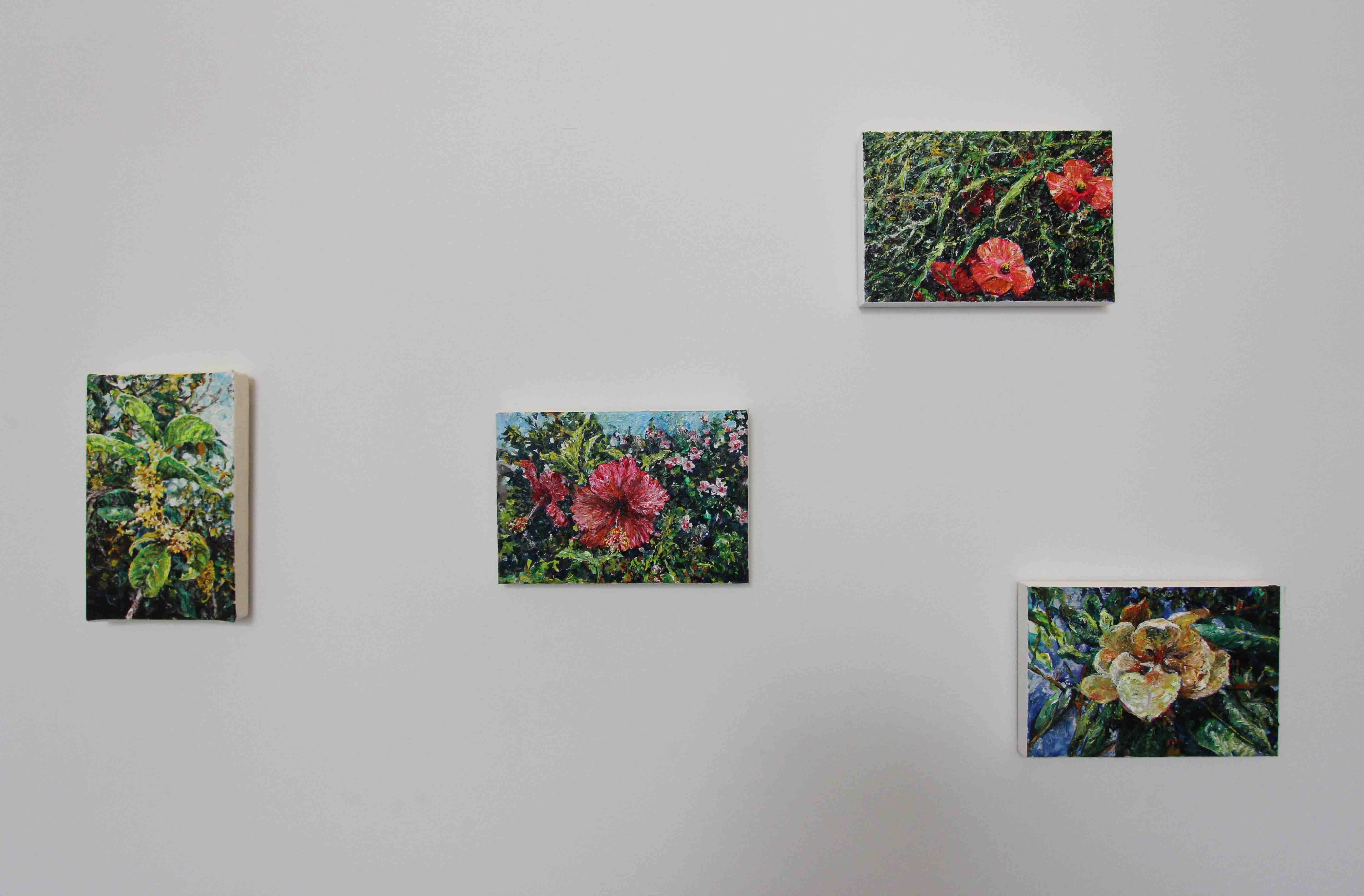 藝術家洪天宇小品畫作於陸府植深館二樓空間展示。