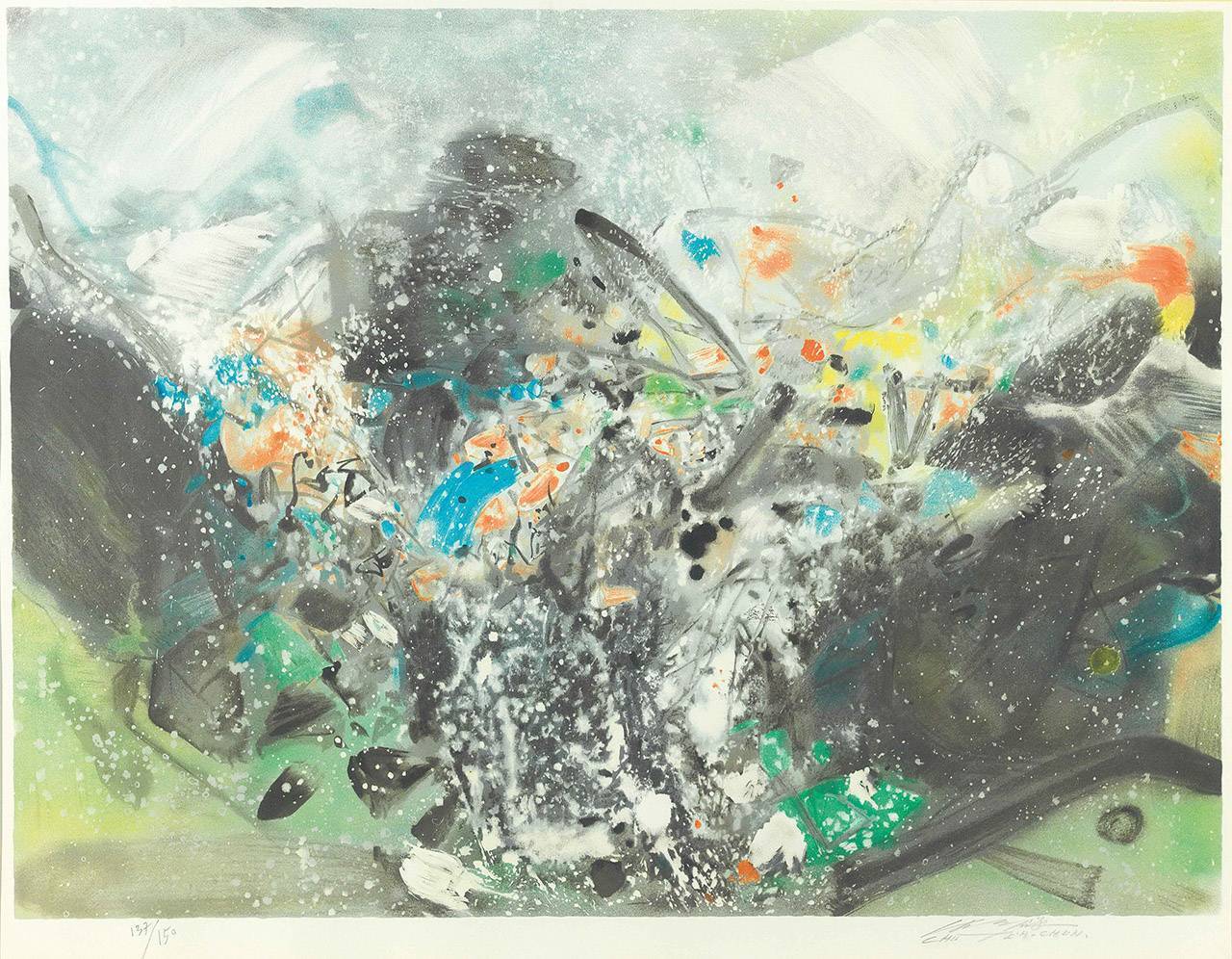 朱德群|雪景|2000-2001|石版畫|60x80cm|版數 137/150|簽名於右下