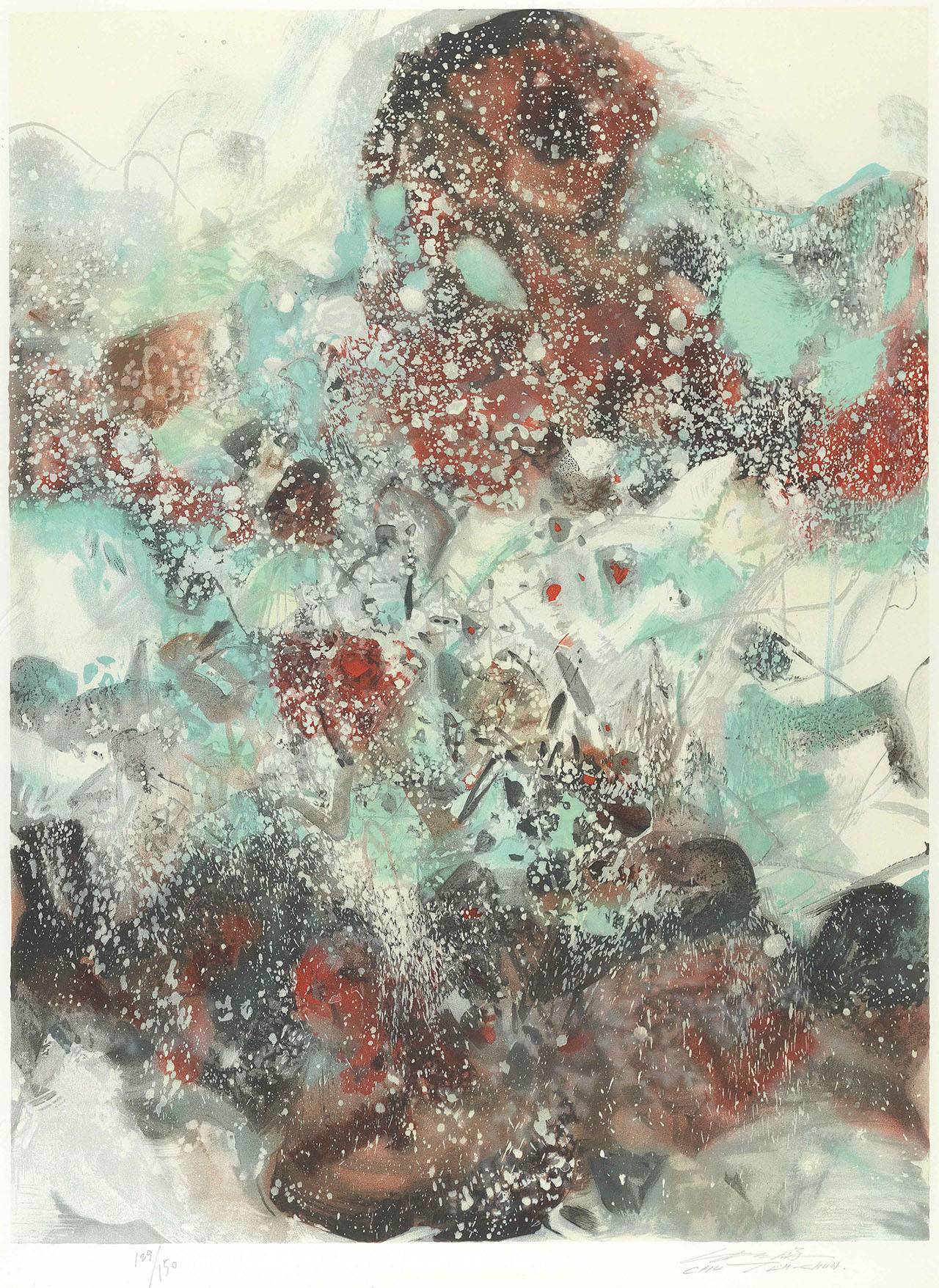 朱德群|雪景|石版畫|92x69cm|版數 129/150|簽名於右下