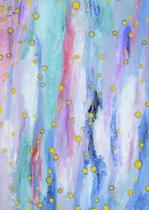 謝宏蓮，光的躍動，2018，油彩，畫布 72.5 x 53 cm。