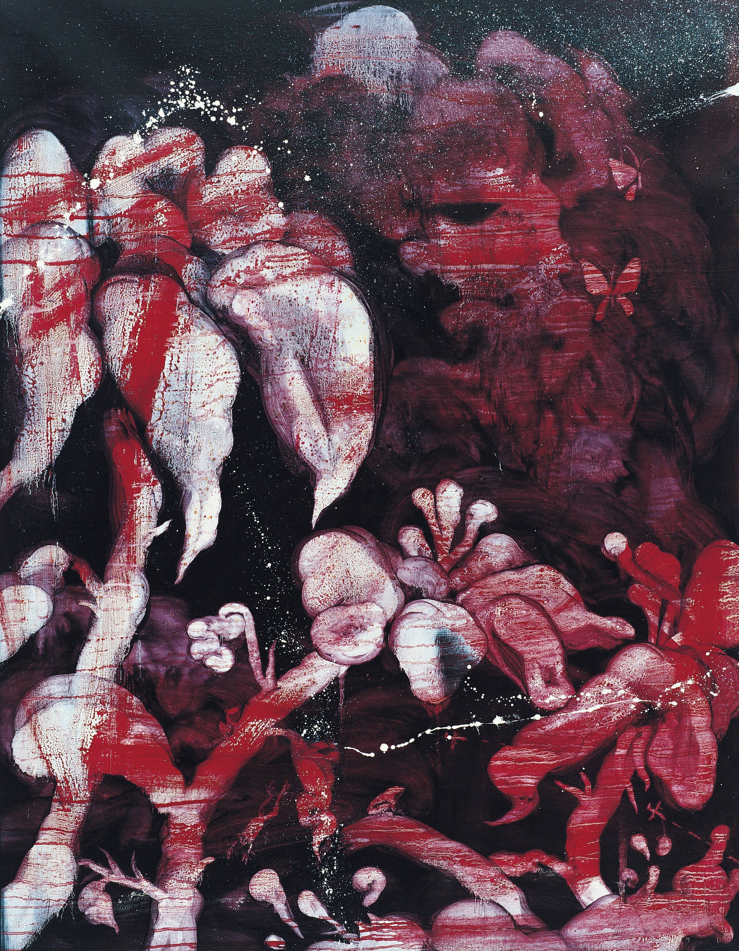 常陵|五花肉系列-肉花鳥-冬尾花|2007|油彩|116.5x91cm