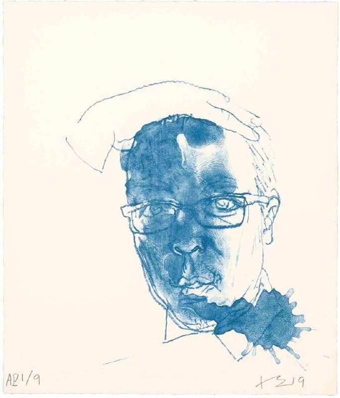 劉小東，藍色自畫像，2019，石版畫／紙，33 x 27.5 cm丨30 Ed. + 9 AP