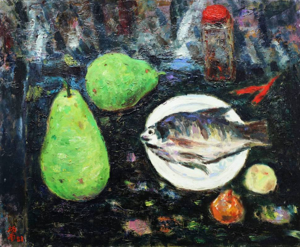 張炳南 有魚的靜物 1983年 50x60.5cm(12F) 油彩畫布