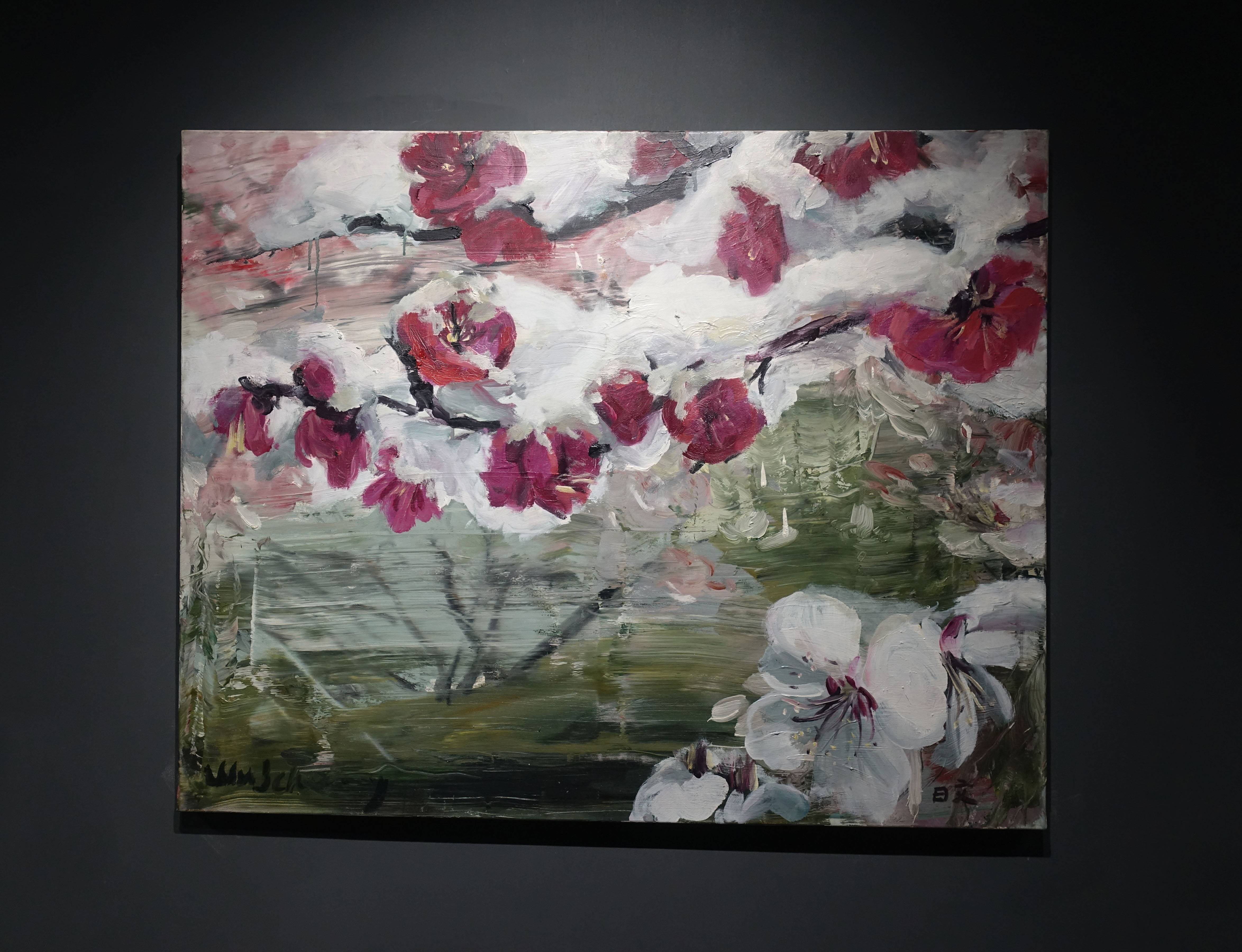 巫日文，《寒梅》，oil on canvas，91x72cm，2016。