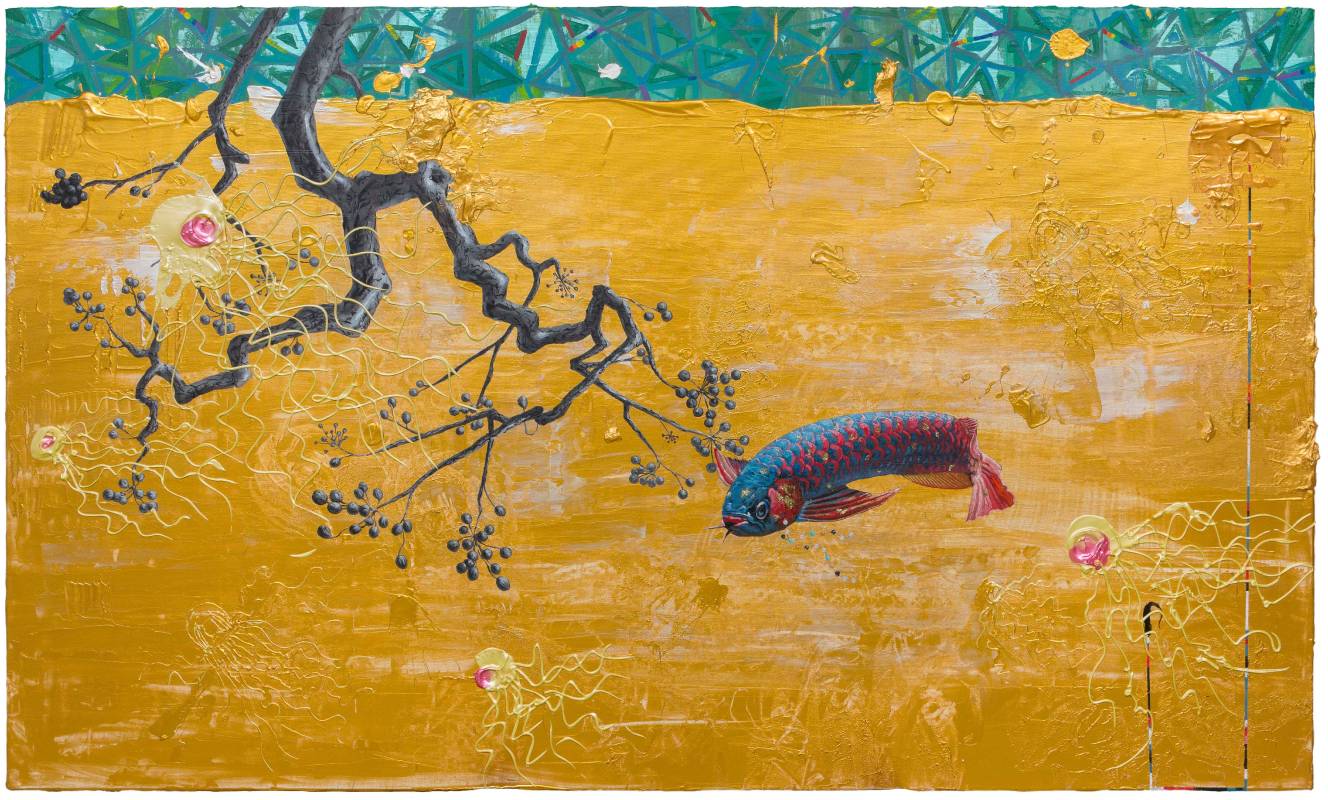 武則天 Wu Zetian 2018 97x163cm 壓克力、炭、金箔、畫布 Acrylic, charcoal, gold foil on canvas