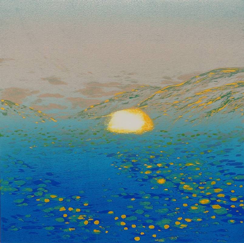 游雅蘭 Glowing Light on the Lake 2018 油印木刻、單版複刻、 BFK版畫紙 30×30cm 共三版