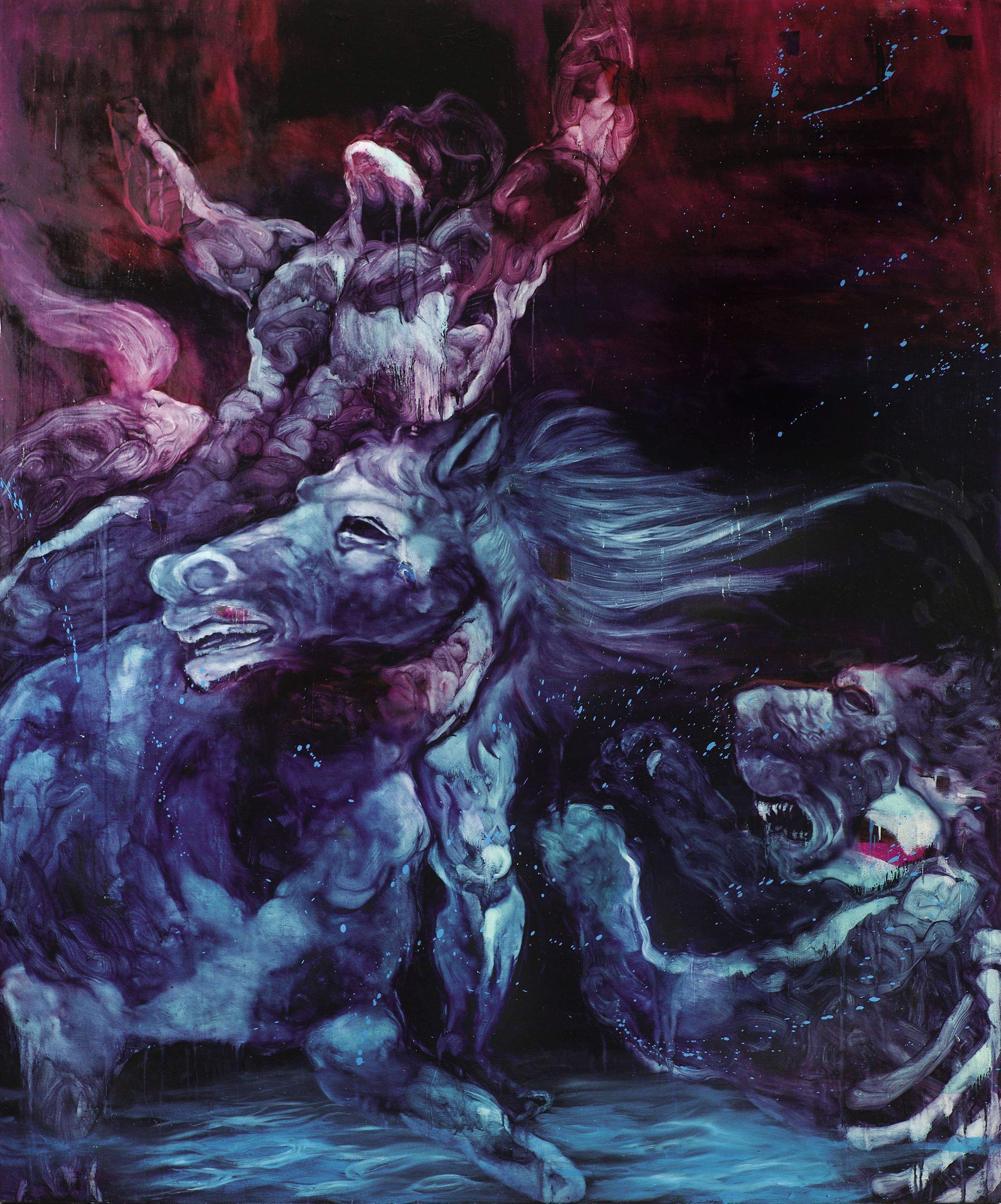 常陵|五花肉系列-肉宗教-江影獵殺|2010|油彩|240x200cm