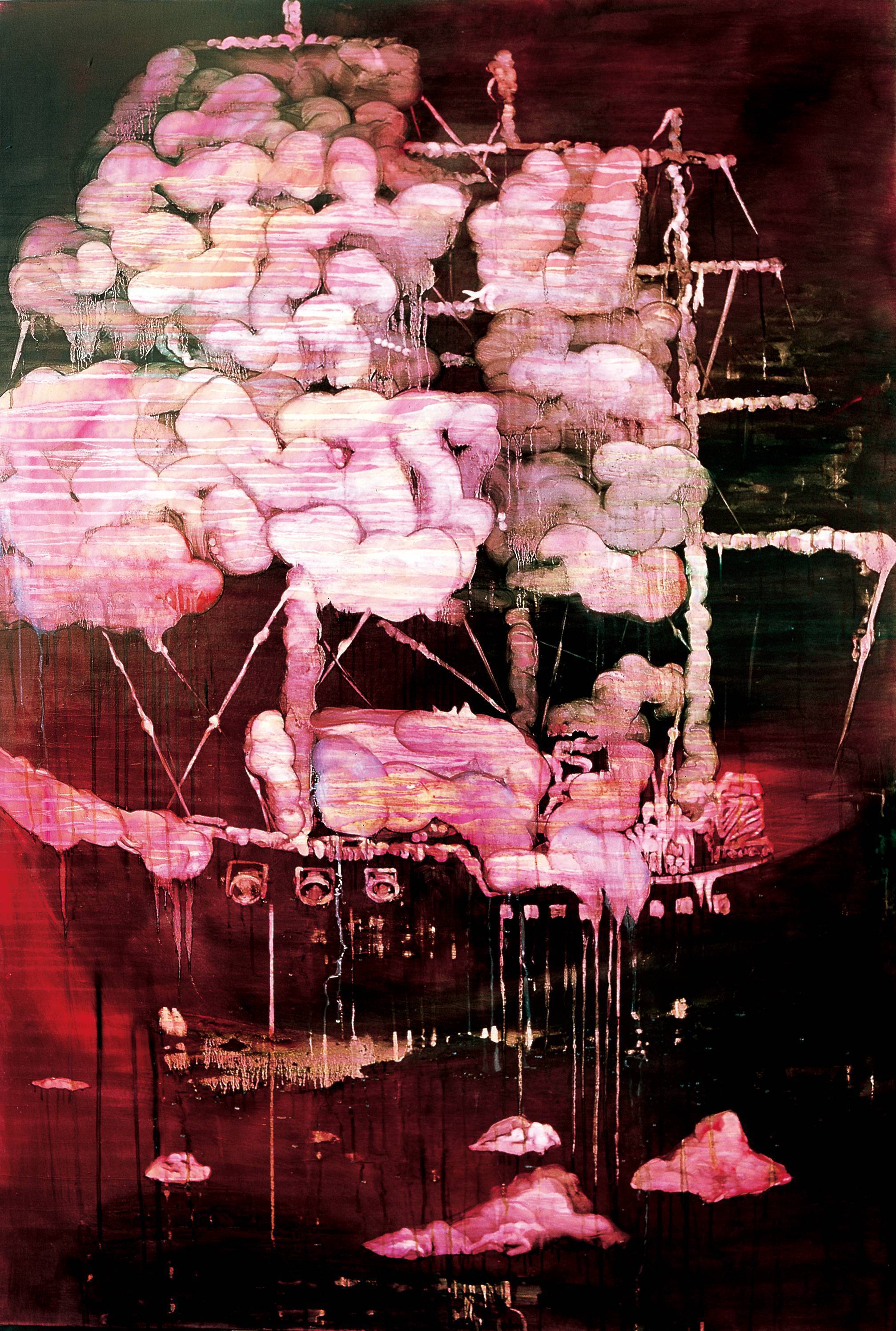 常陵|五花肉系列-肉兵器-方形帆船|2006|油彩|194x130cm