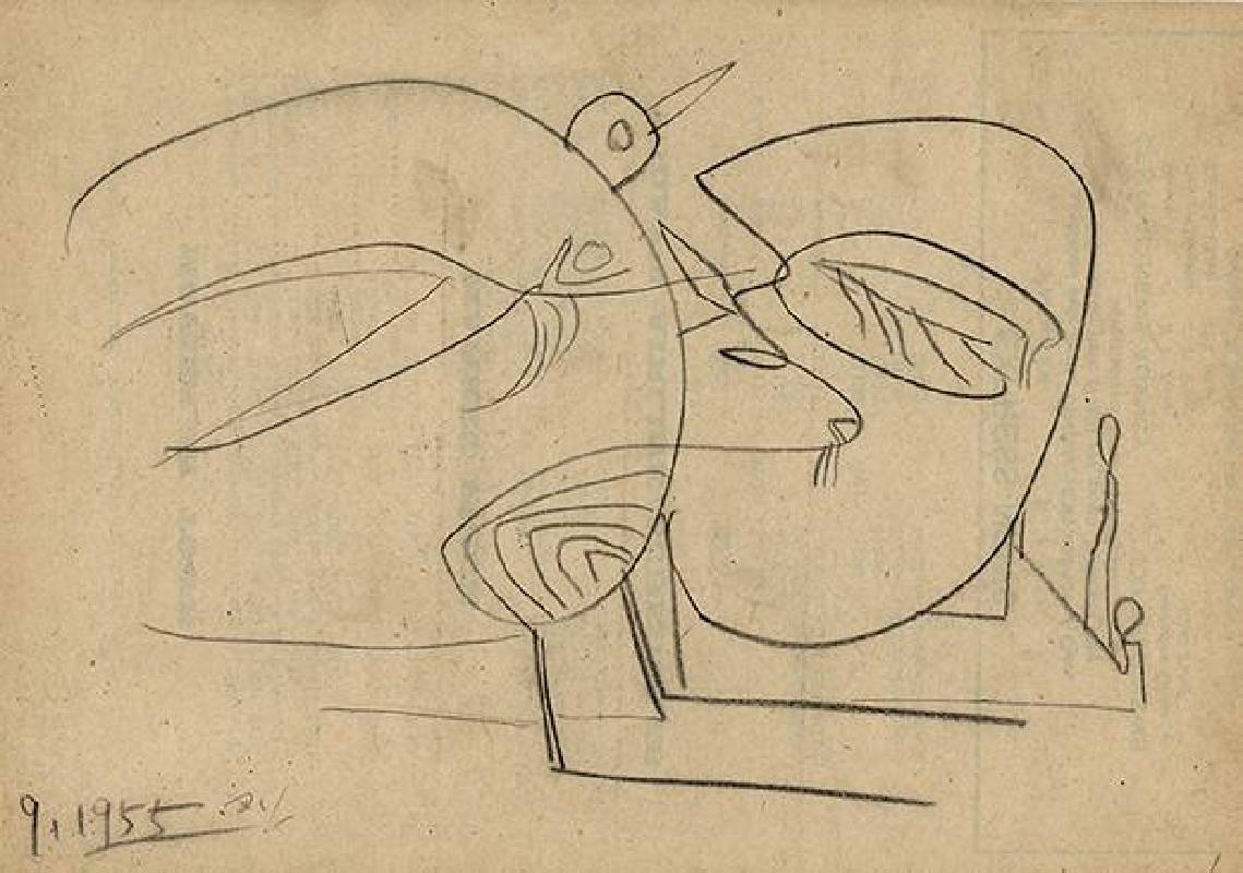 霍剛 Ho Kan，〈Imagery7〉，1955，炭筆、紙本 Charcoal on paper，19.3x27.2cm