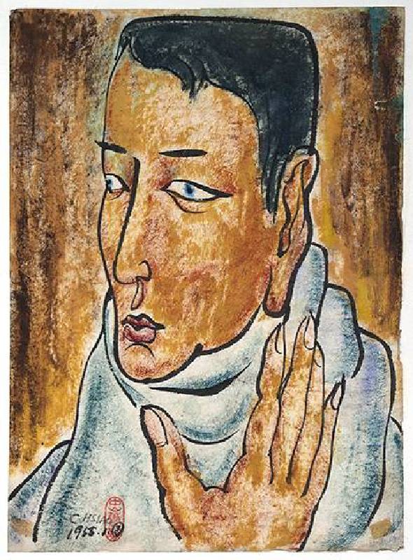 蕭勤 Hsiao Chin，〈人像〉Portrait of a man，1955，水墨、紙本Ink on paper，39.5x29cm
