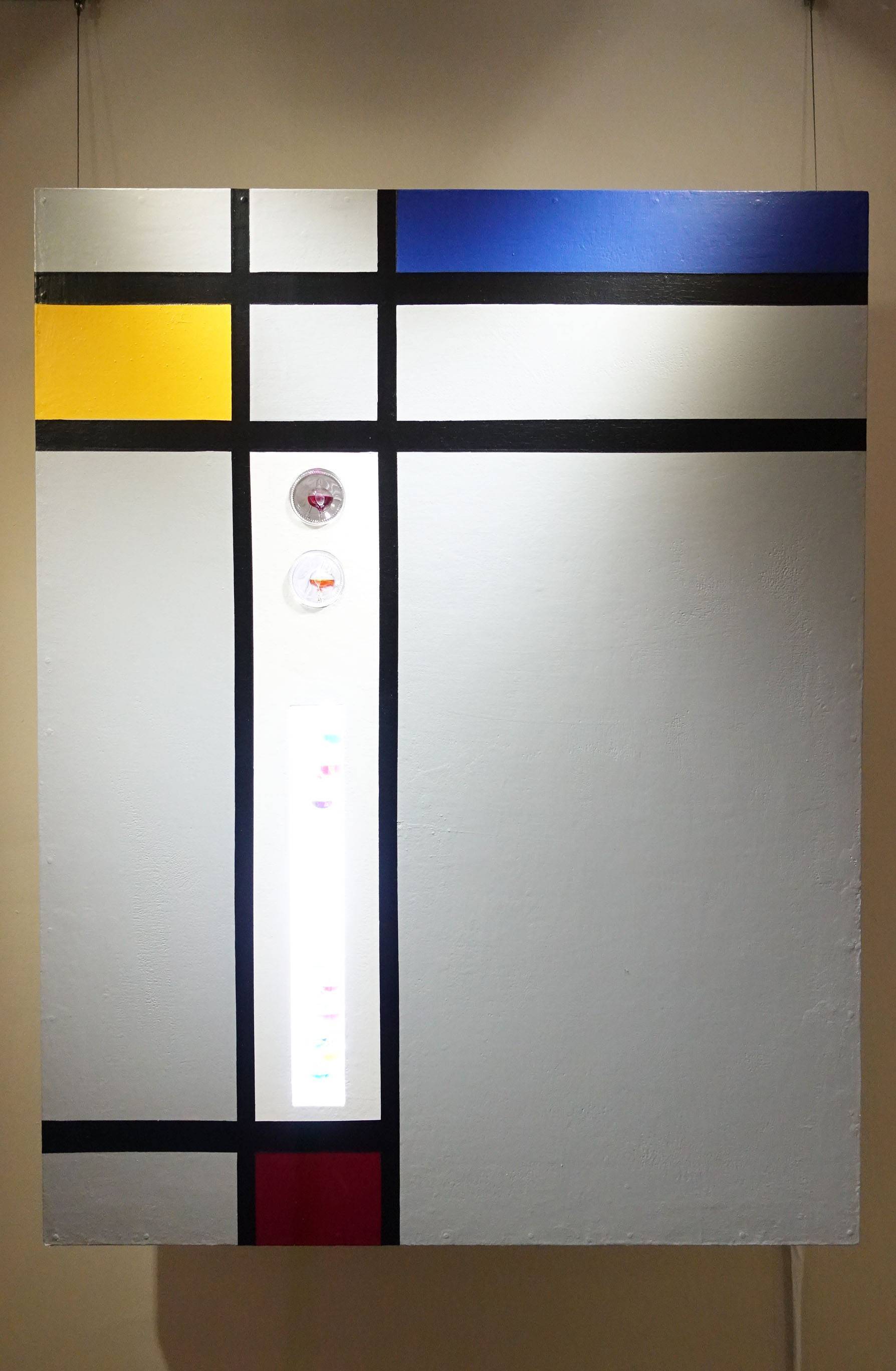 張建雄，《像蒙德里安致敬》，116 x 91 cm，複合媒材，2019。