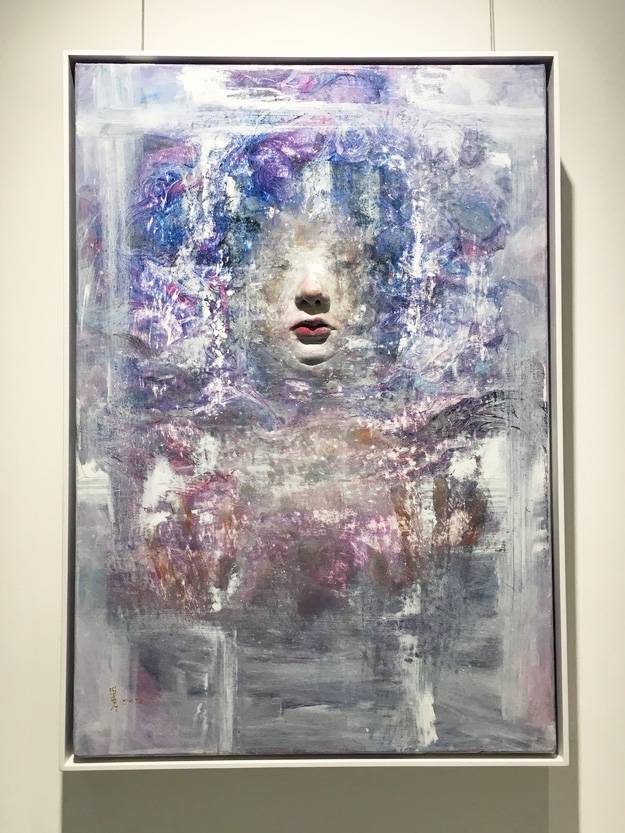 梁月，《隱藏自己2》，72.5 x 50 cm，複合媒材，2018。